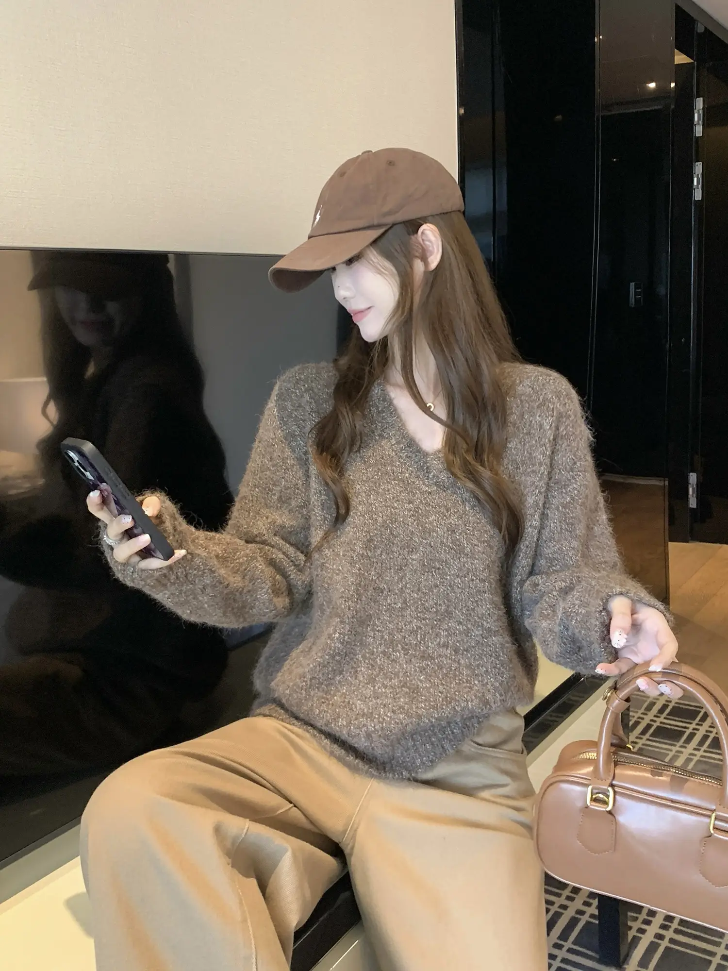 빈티지 V넥 루즈 니트 상세 이미지 10