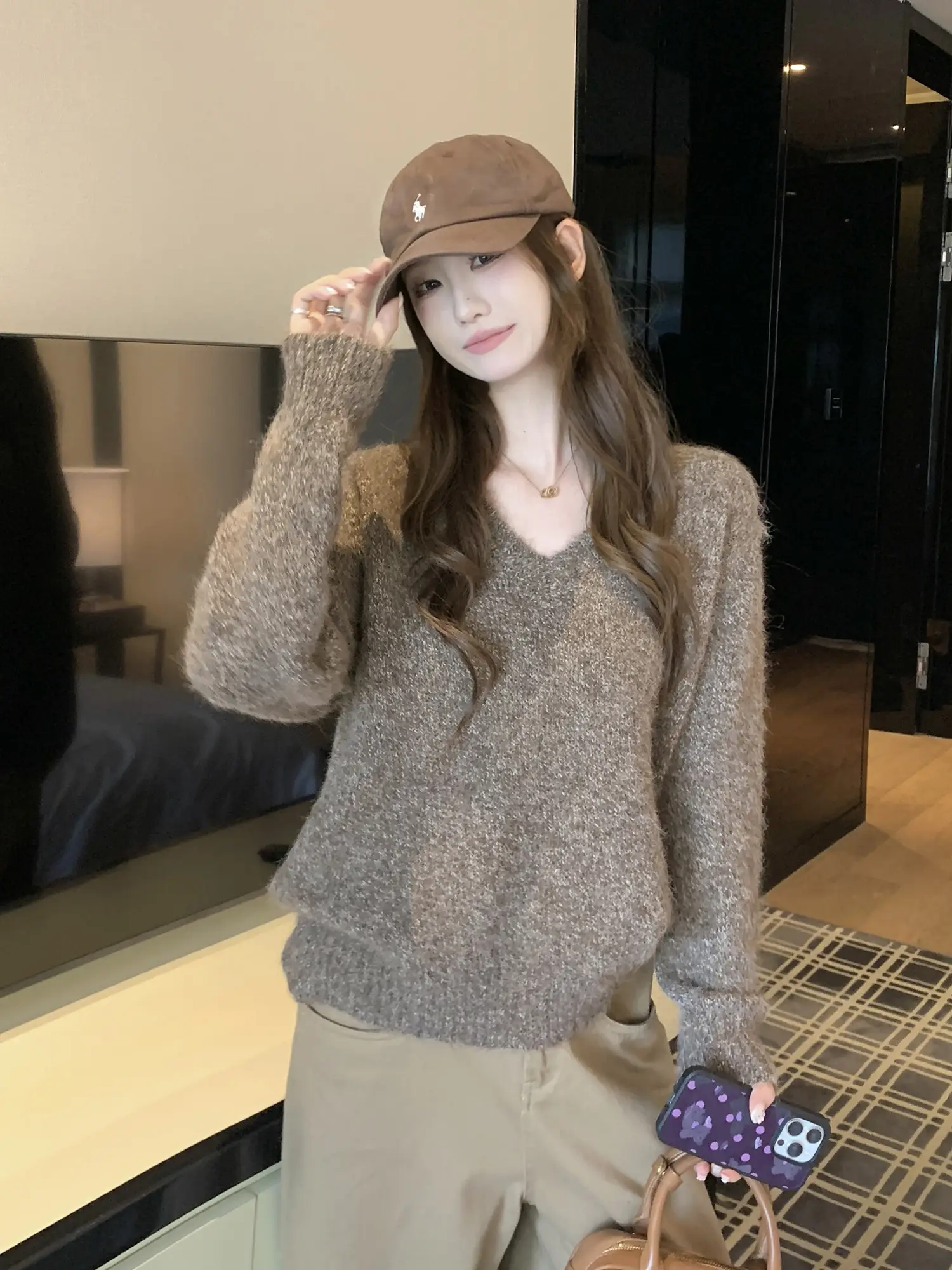 빈티지 V넥 루즈 니트 상세 이미지 11
