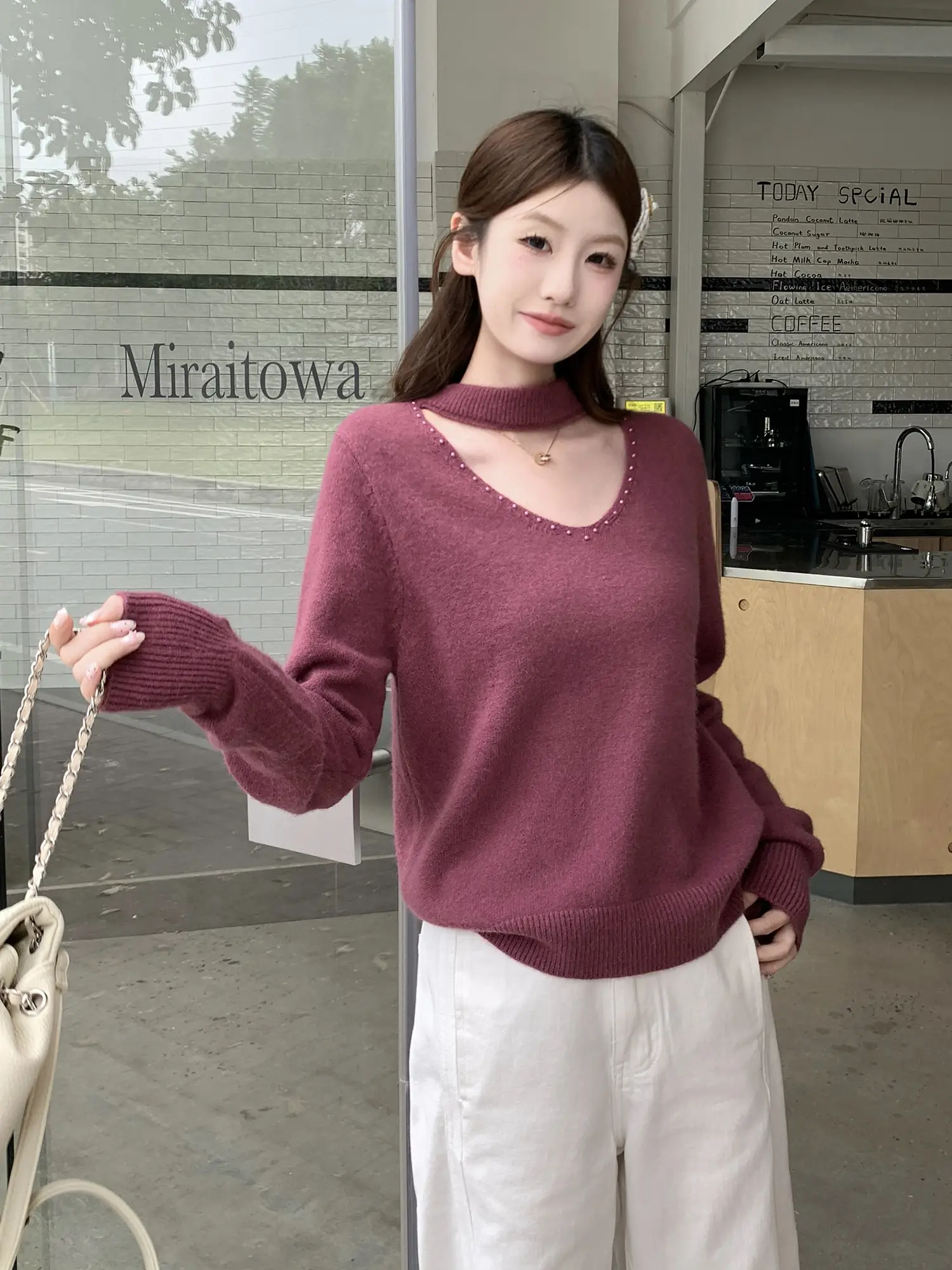홀터넥 V넥 니트 상세 이미지 16