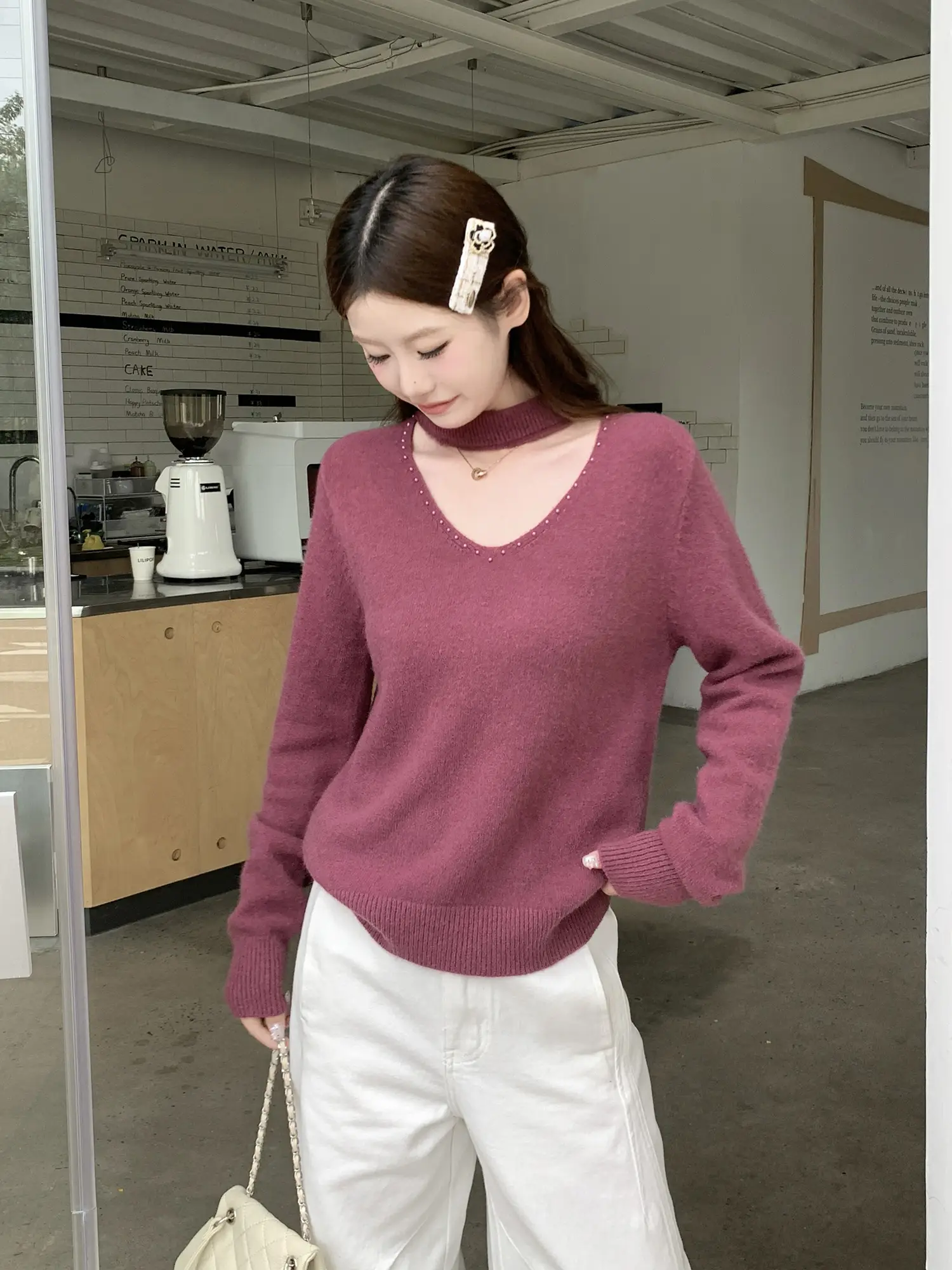 홀터넥 V넥 니트 상세 이미지 18