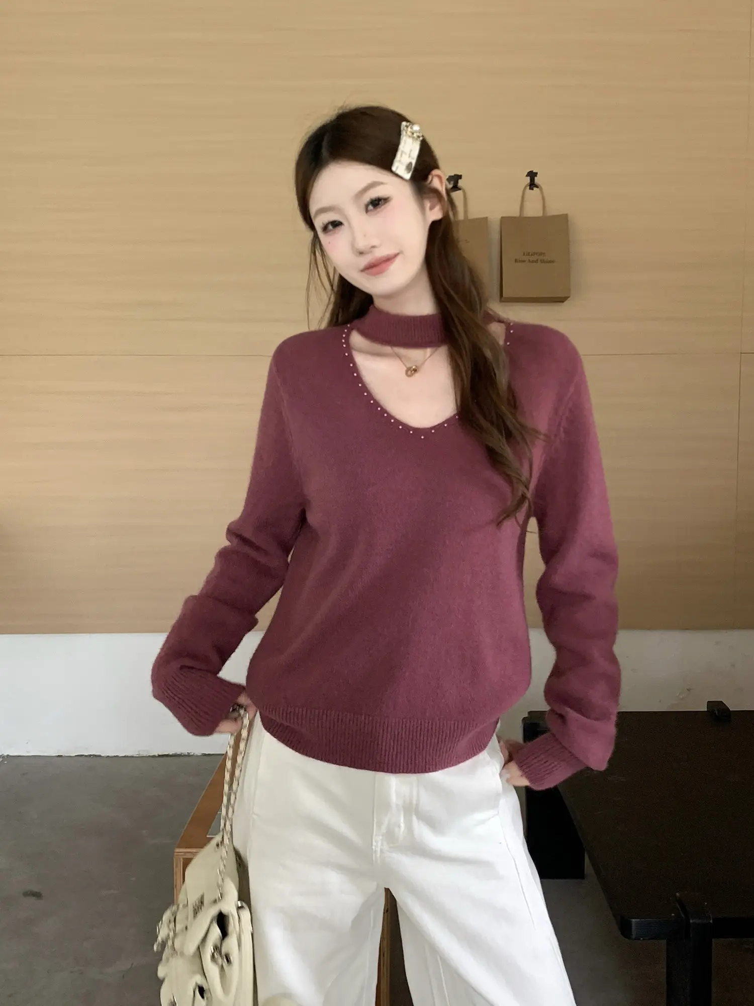 홀터넥 V넥 니트 상세 이미지 22