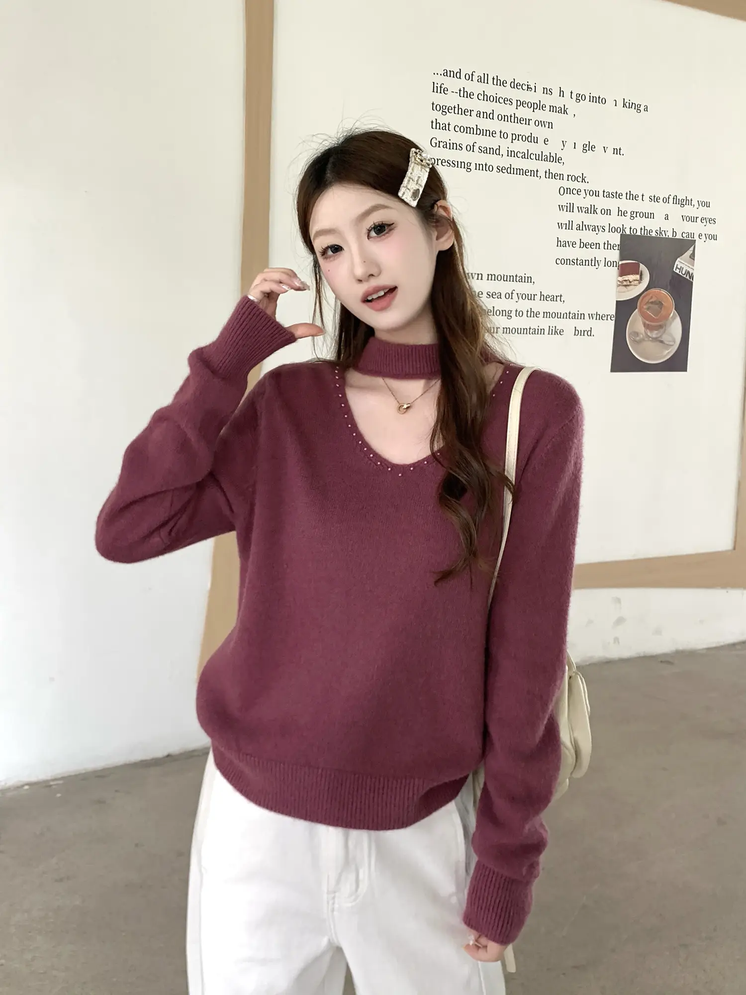 홀터넥 V넥 니트 상세 이미지 24