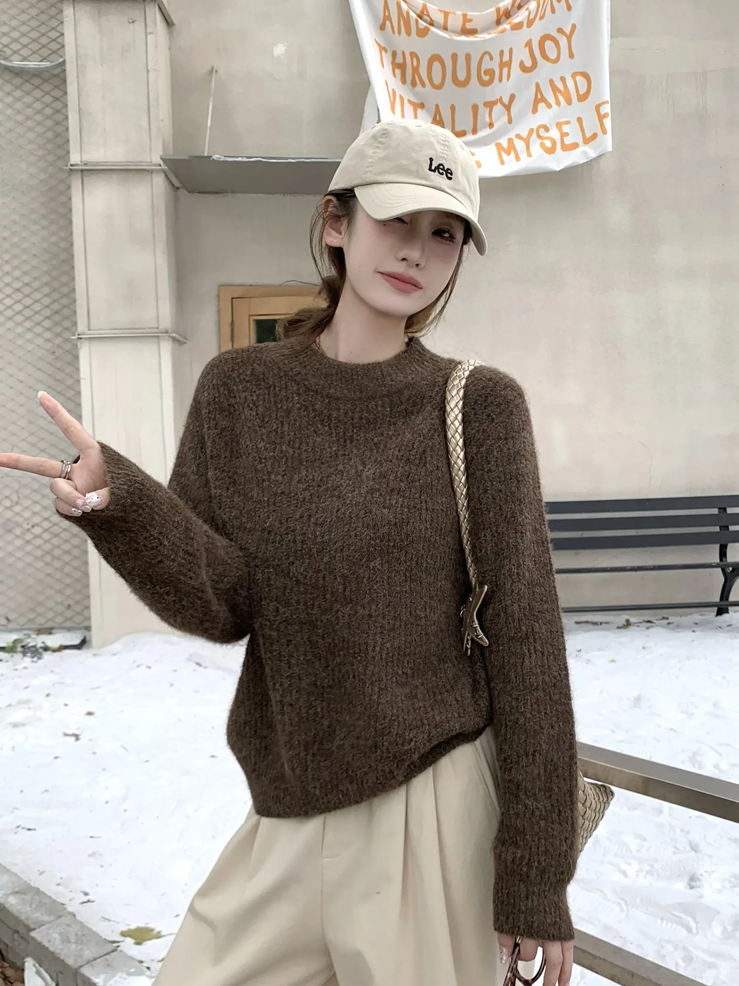 빈티지 브라운 루즈 니트 상세 이미지 4
