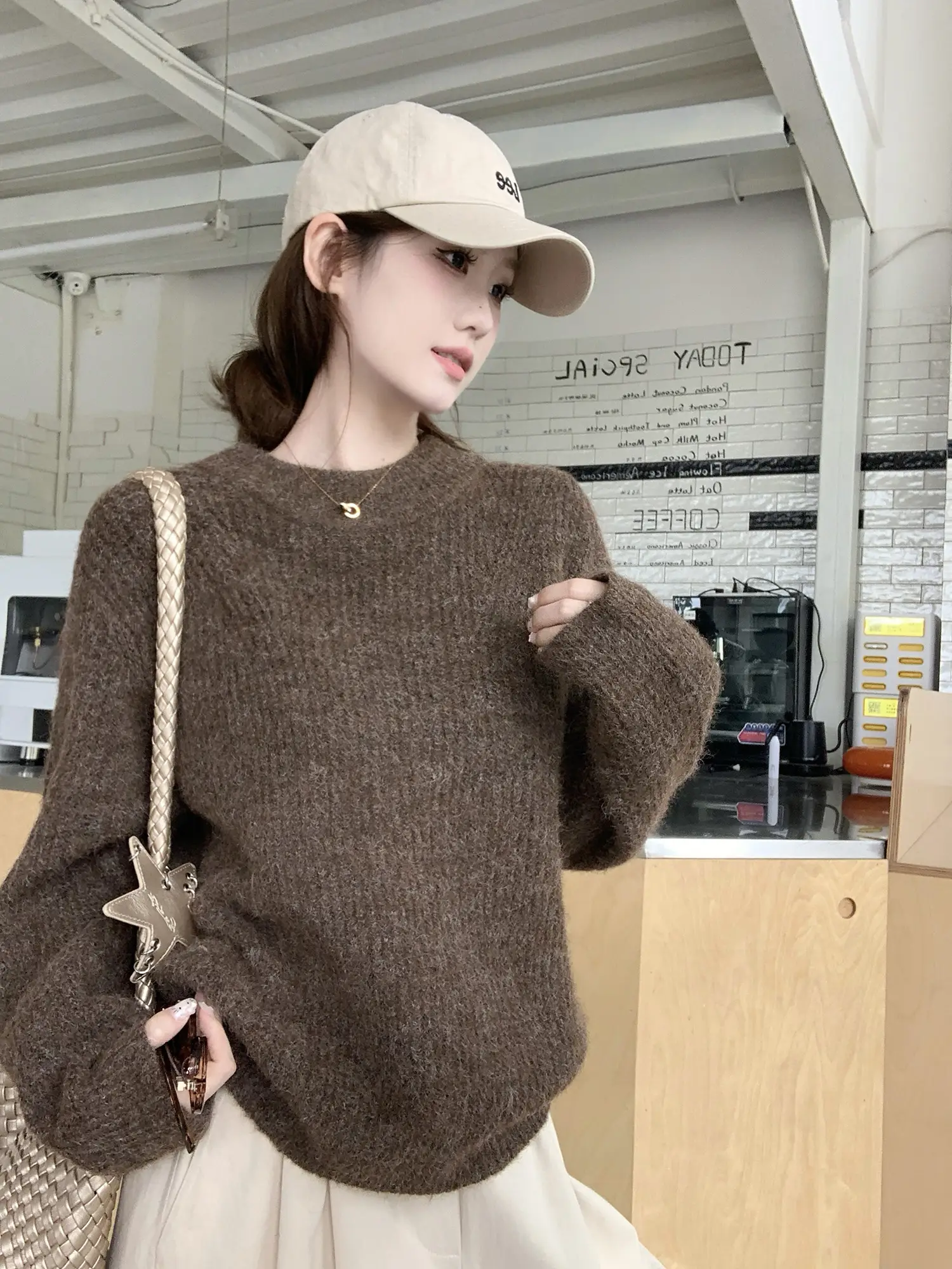 빈티지 브라운 루즈 니트 상세 이미지 6