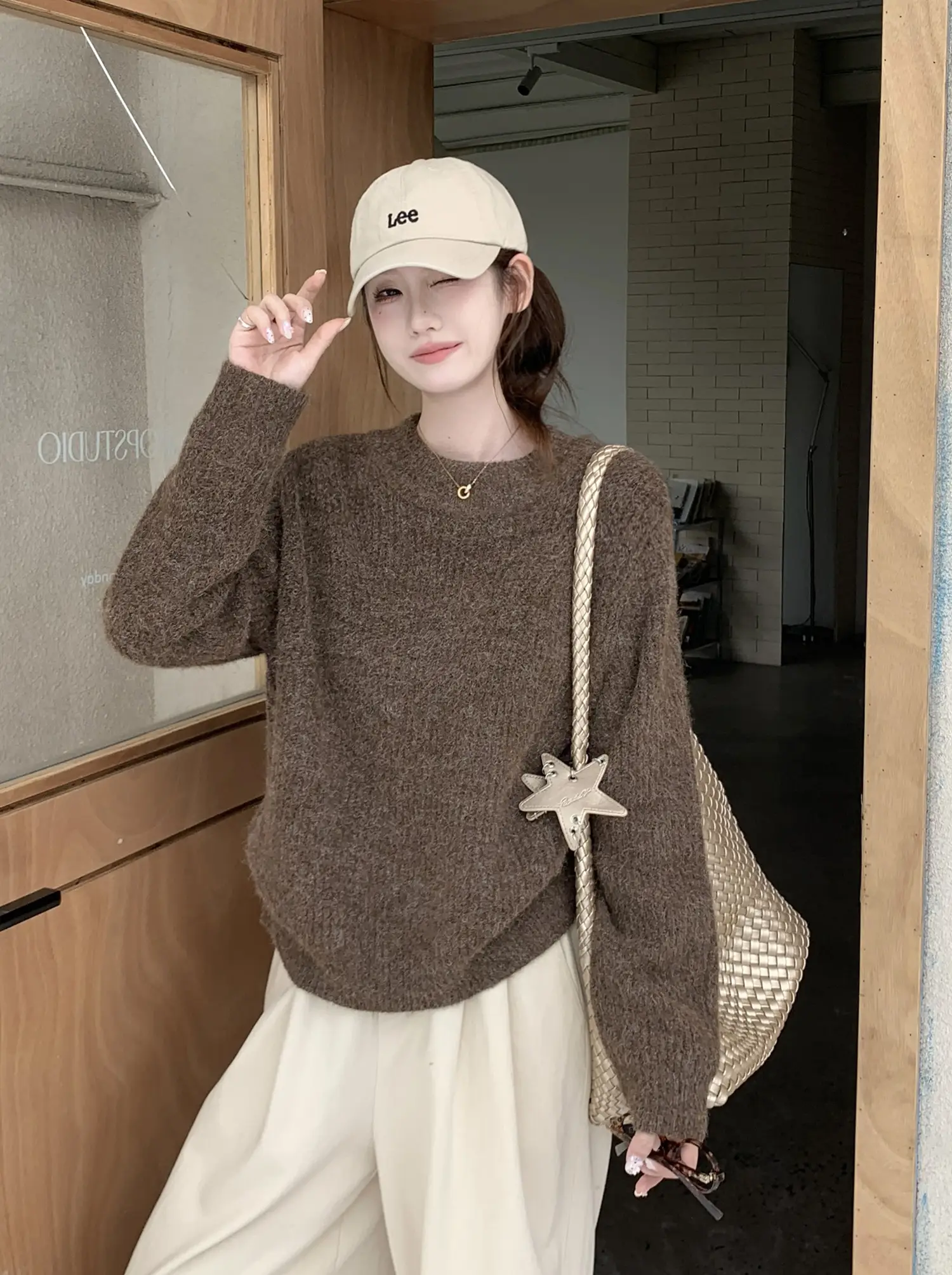빈티지 브라운 루즈 니트 상세 이미지 10