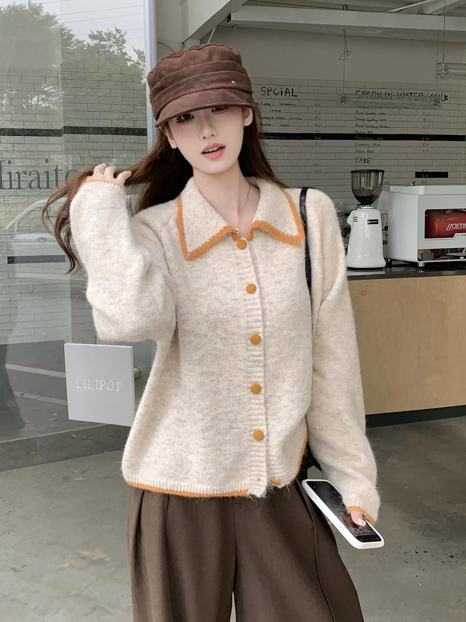 폴드 칼라 니트 아우터 상세 이미지 6