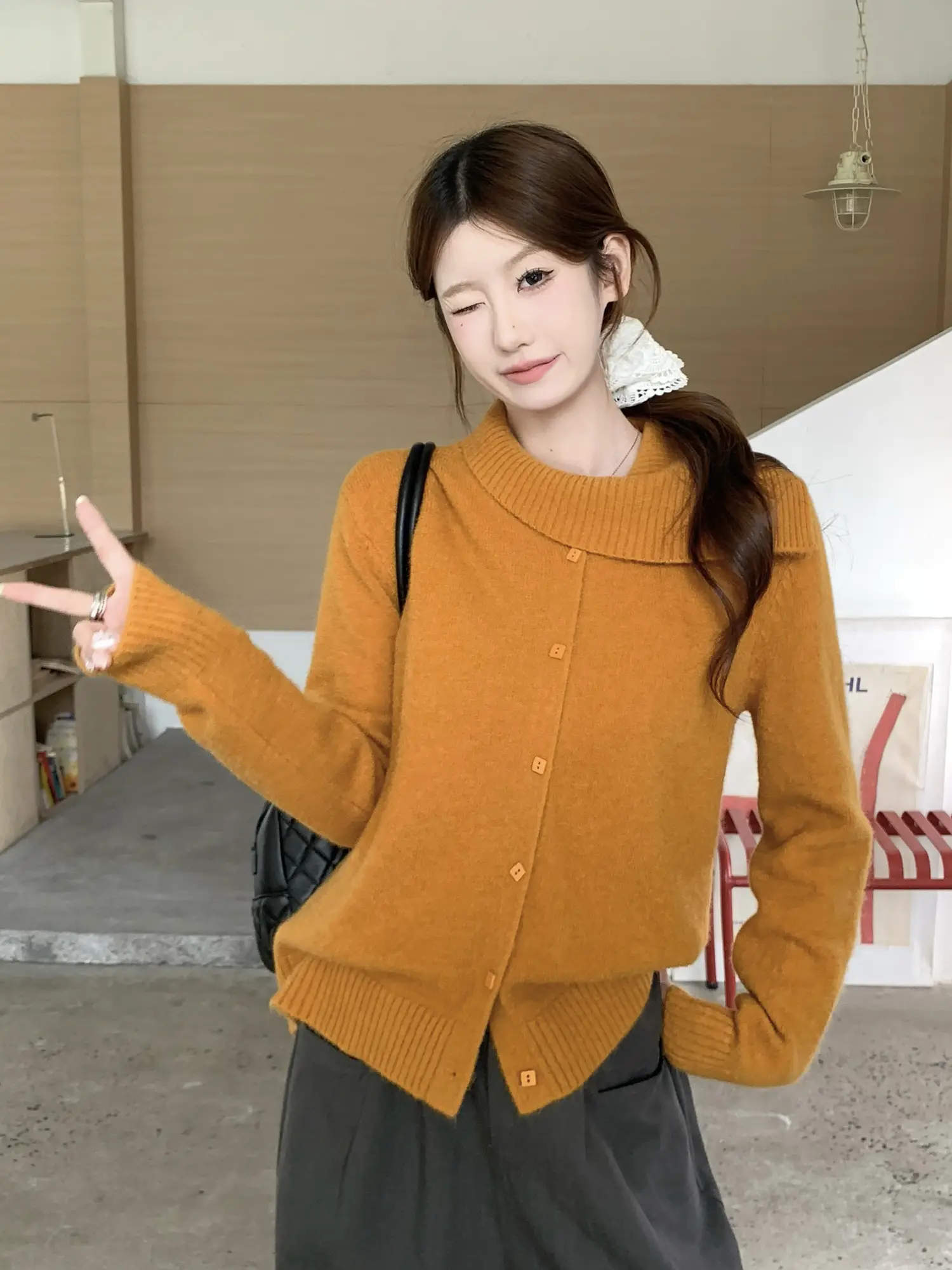 한국인기 프릴 니트 가디건 상세 이미지 10