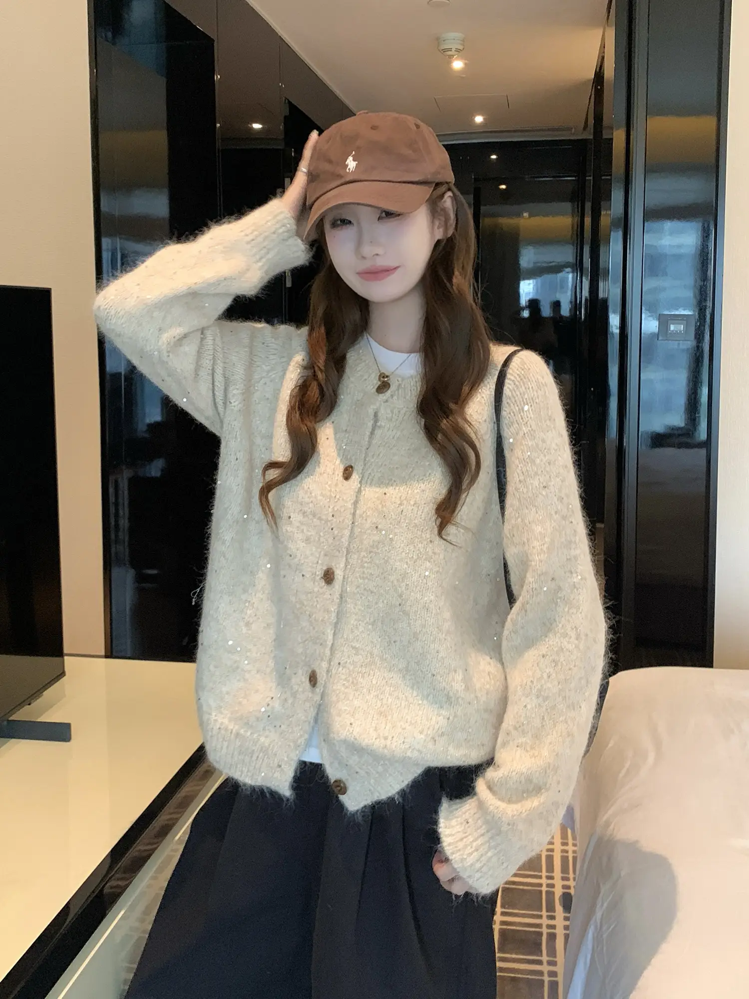 루즈핏 라운드넥 니트 가디건