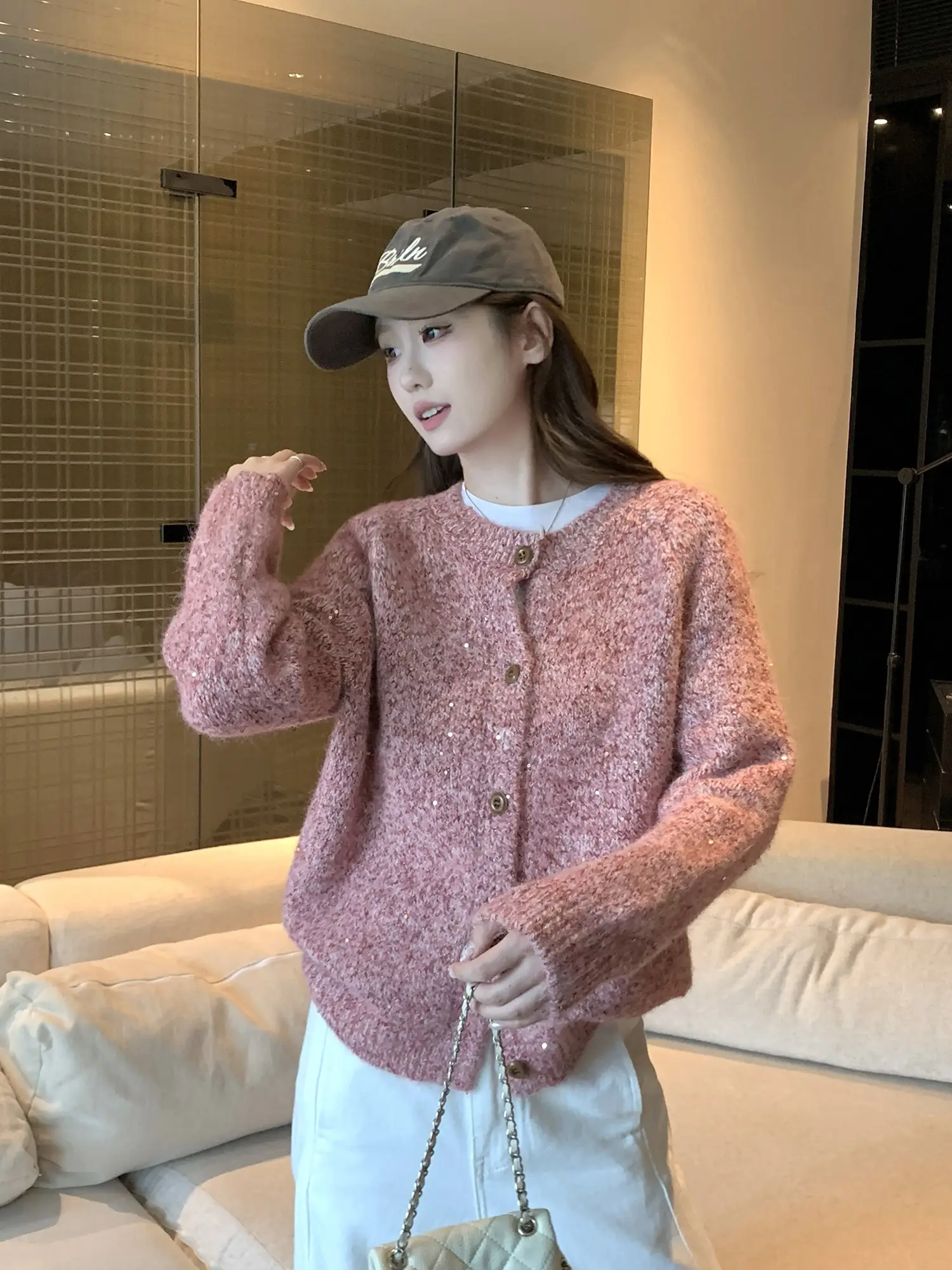 루즈핏 라운드넥 니트 가디건 상세 이미지 22