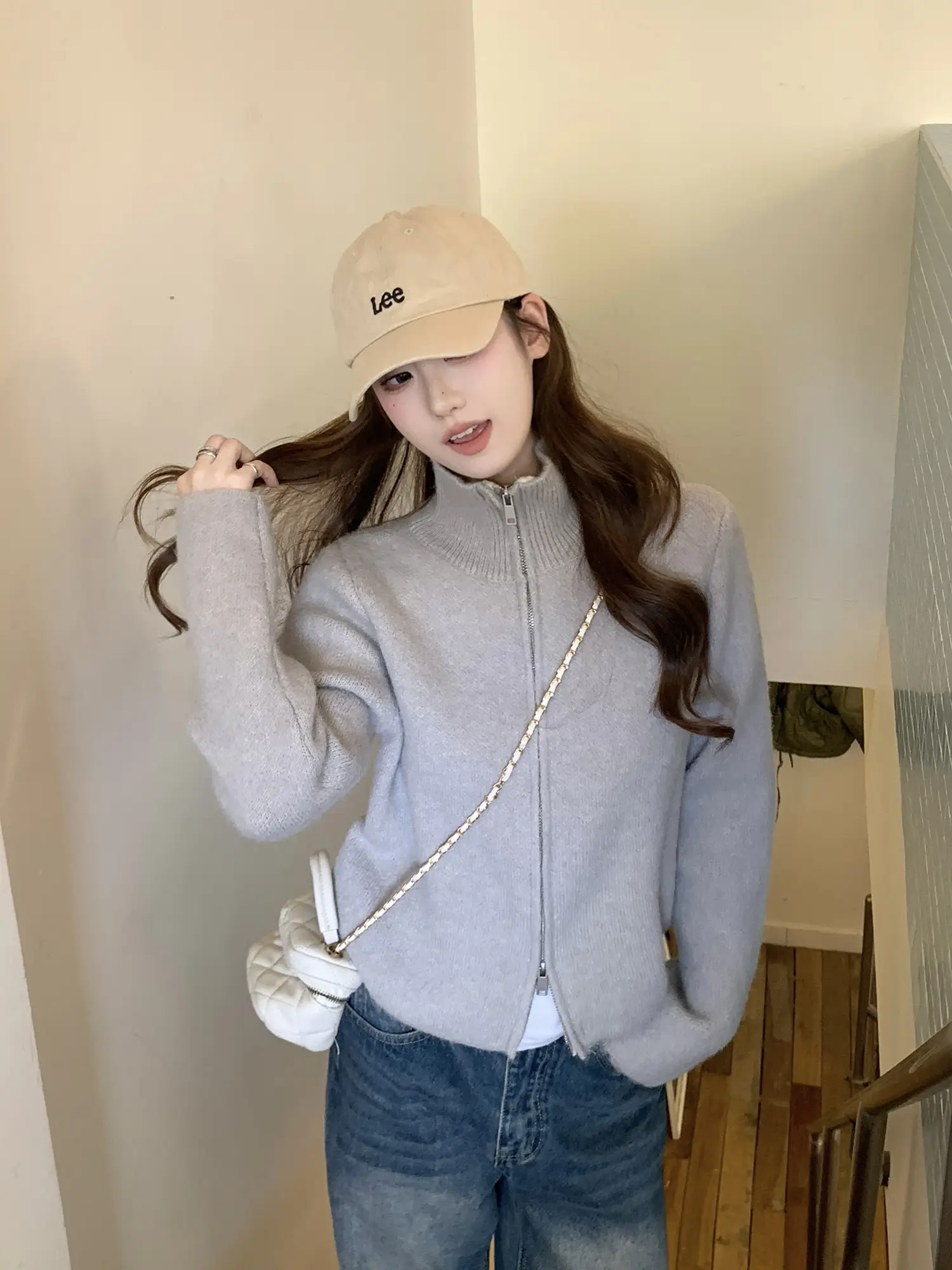 지퍼 니트 가디건 상세 이미지 6
