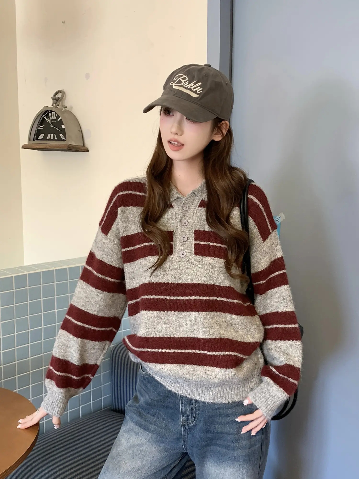 폴로넥 스트라이프 루즈 니트 상세 이미지 20