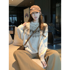 实拍~新款费尔岛圆领宽松套头韩系加厚毛衣女