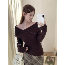 批发实拍~韩系翻领<b class='q'>一字肩</b>打底上衣