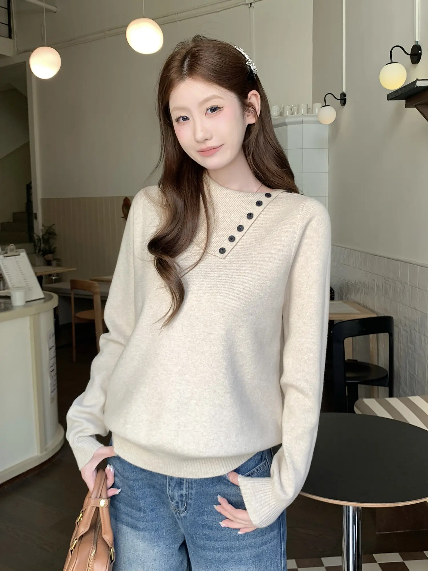 폴드 칼라 니트 상세 이미지 8