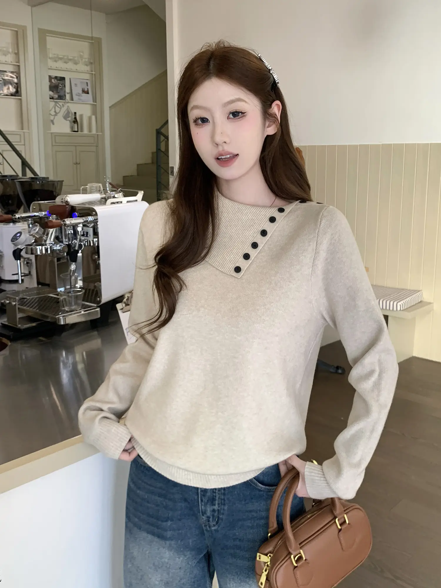 폴드 칼라 니트 상세 이미지 10