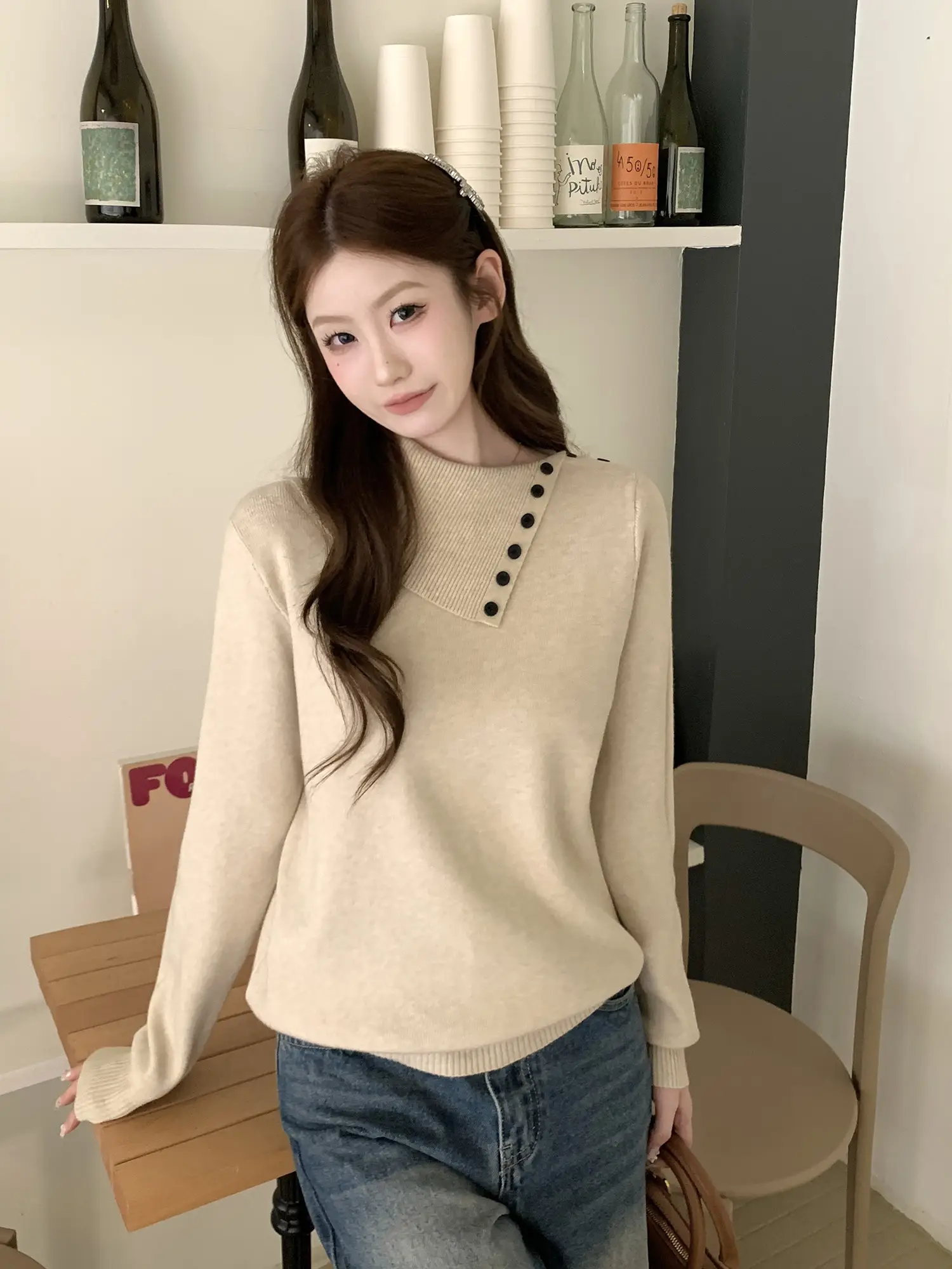 폴드 칼라 니트 상세 이미지 12