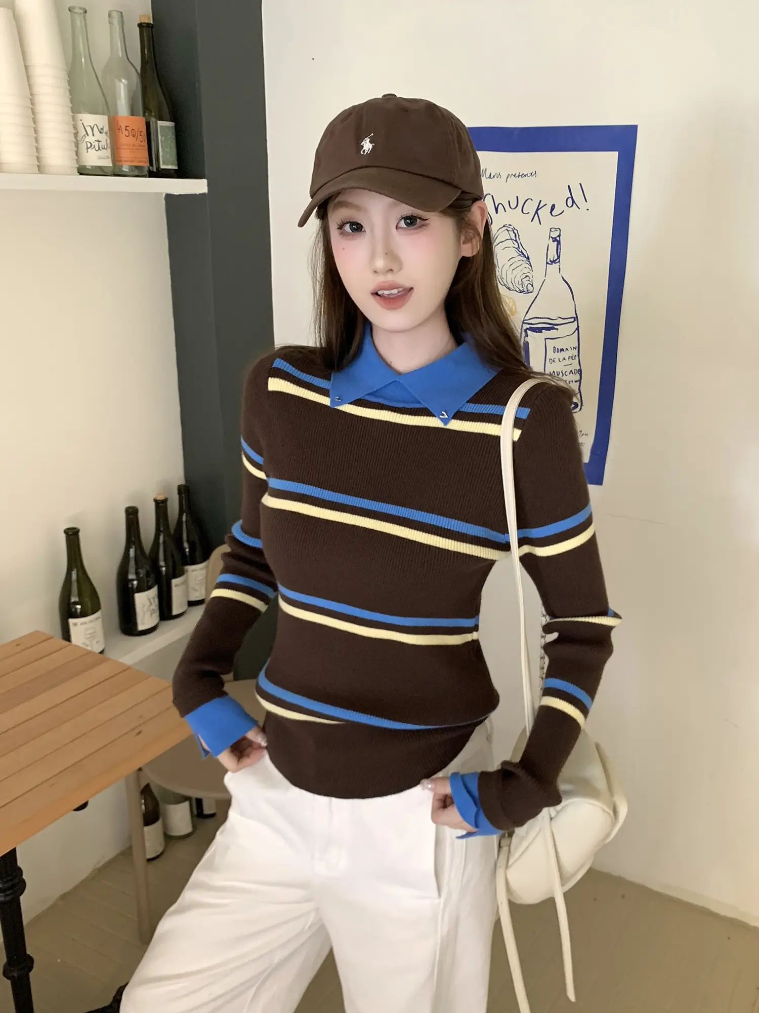 폴드 칼라 스트라이프 니트 상세 이미지 7