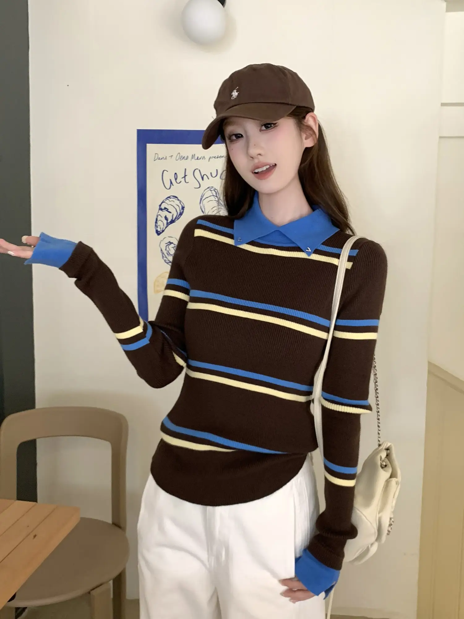 폴드 칼라 스트라이프 니트 상세 이미지 8