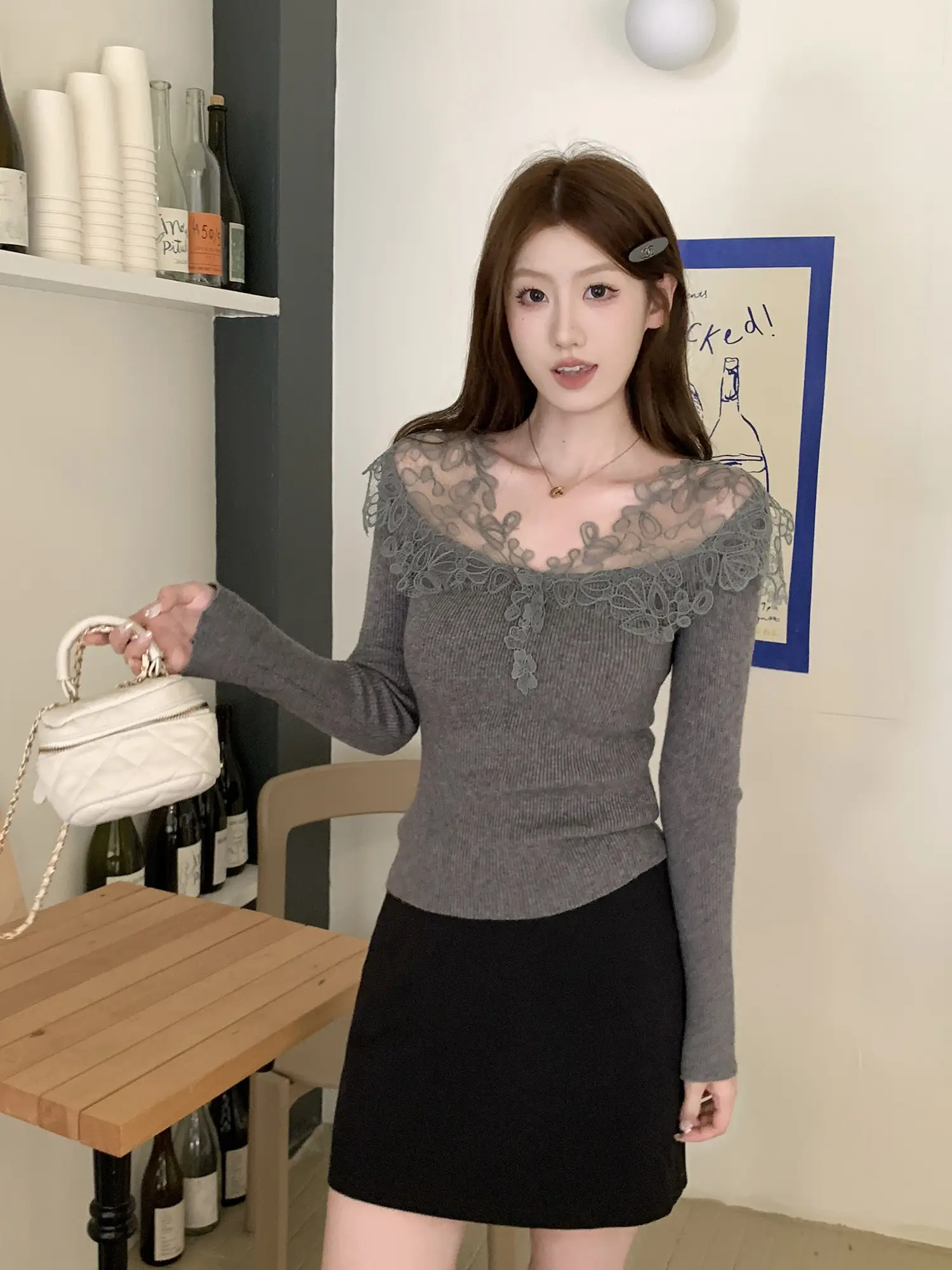 레이스 배색 긴소매 니트 상세 이미지 7