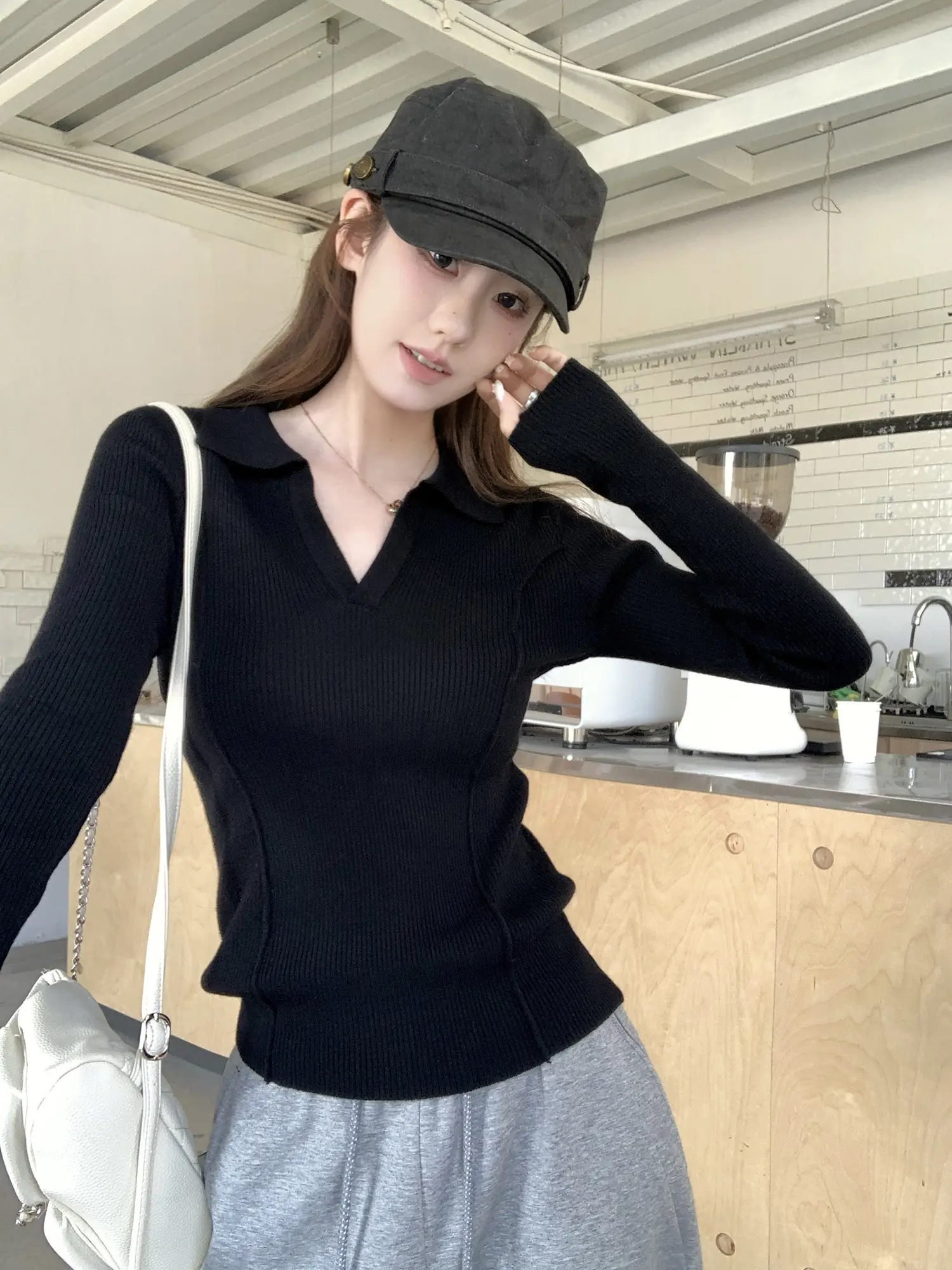 프렌치 폴로 칼라 니트 여성용 상세 이미지 8