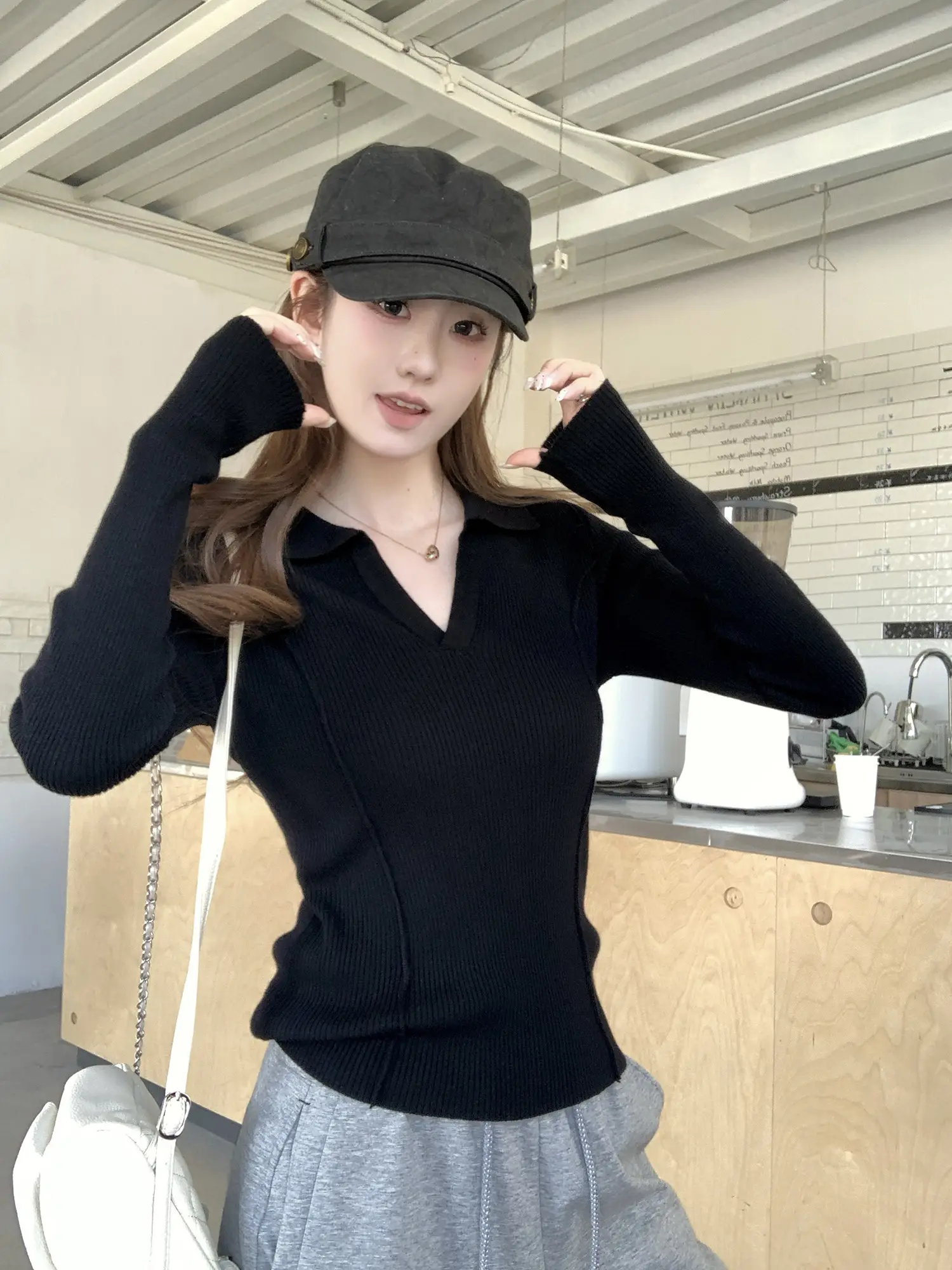 프렌치 폴로 칼라 니트 여성용 상세 이미지 9