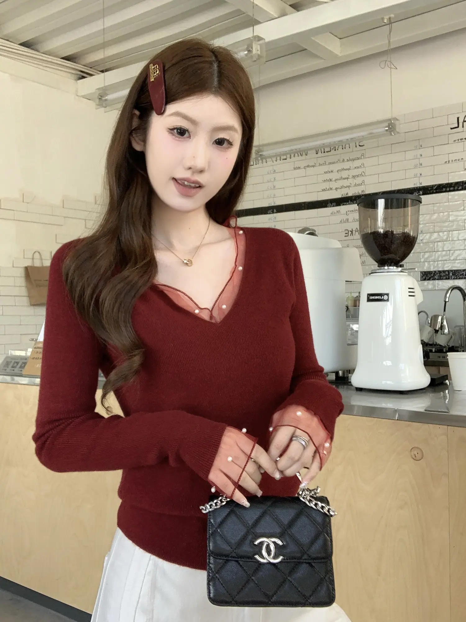 레이스 진주 V넥 니트 상세 이미지 30