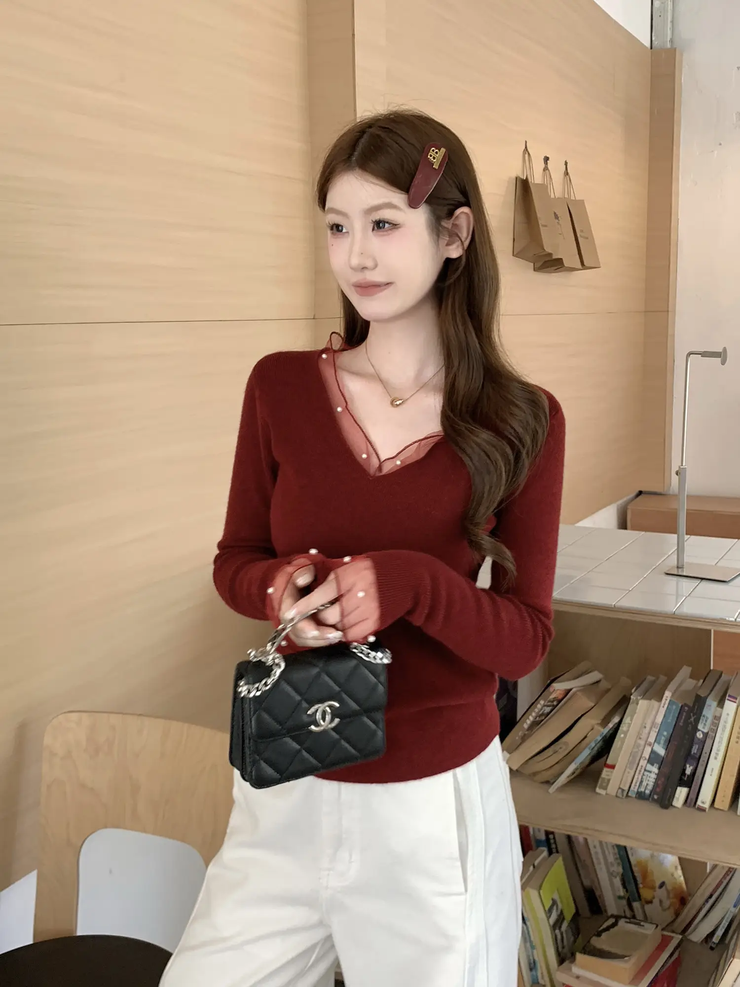레이스 진주 V넥 니트 상세 이미지 31
