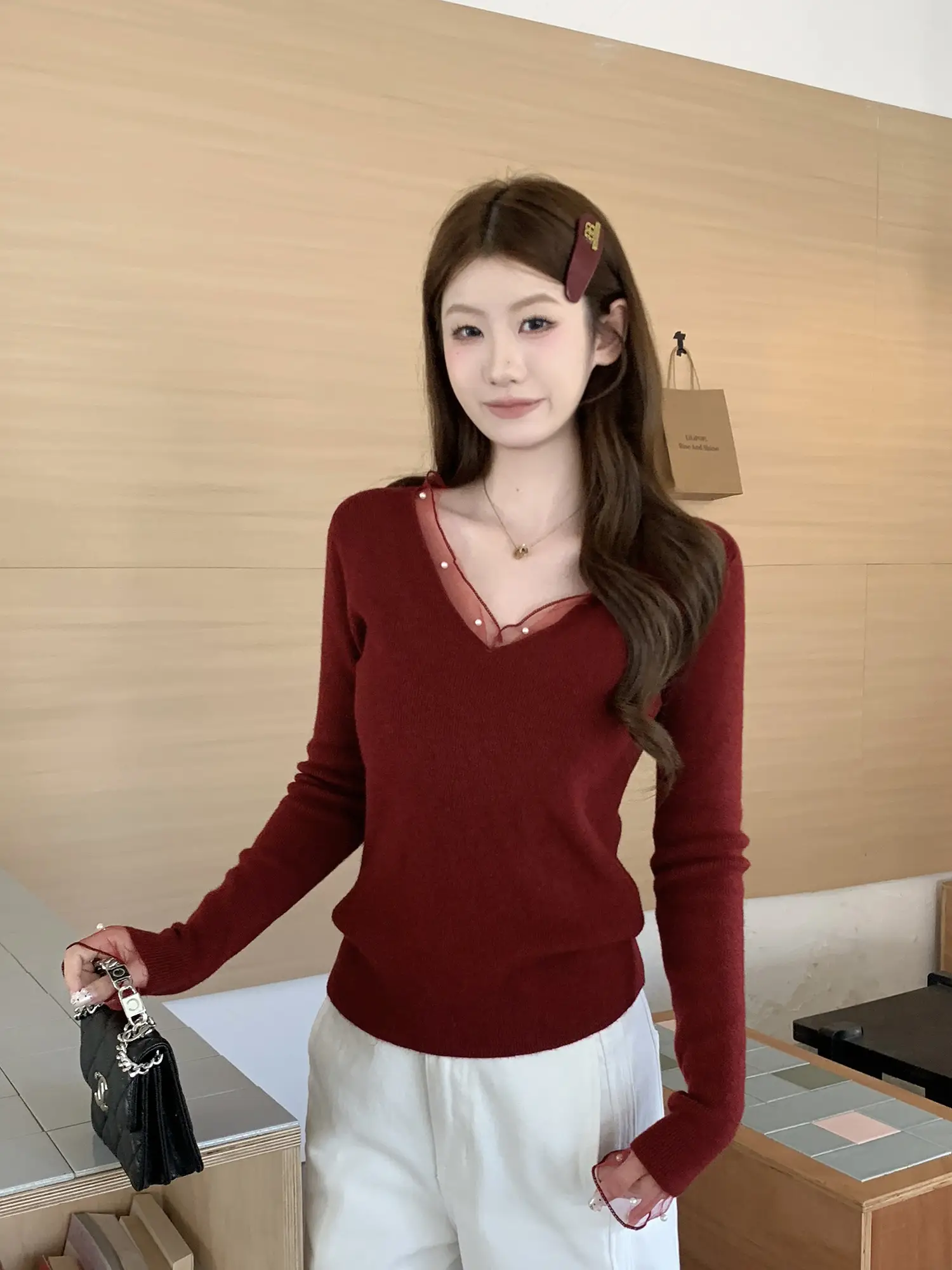레이스 진주 V넥 니트 상세 이미지 33
