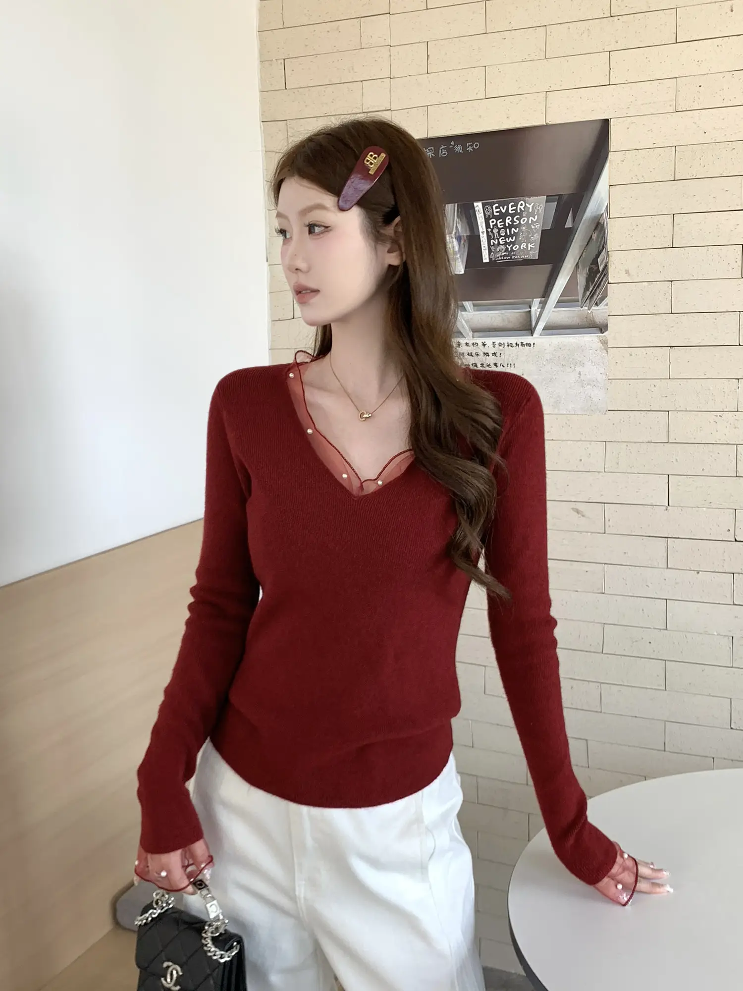레이스 진주 V넥 니트 상세 이미지 36