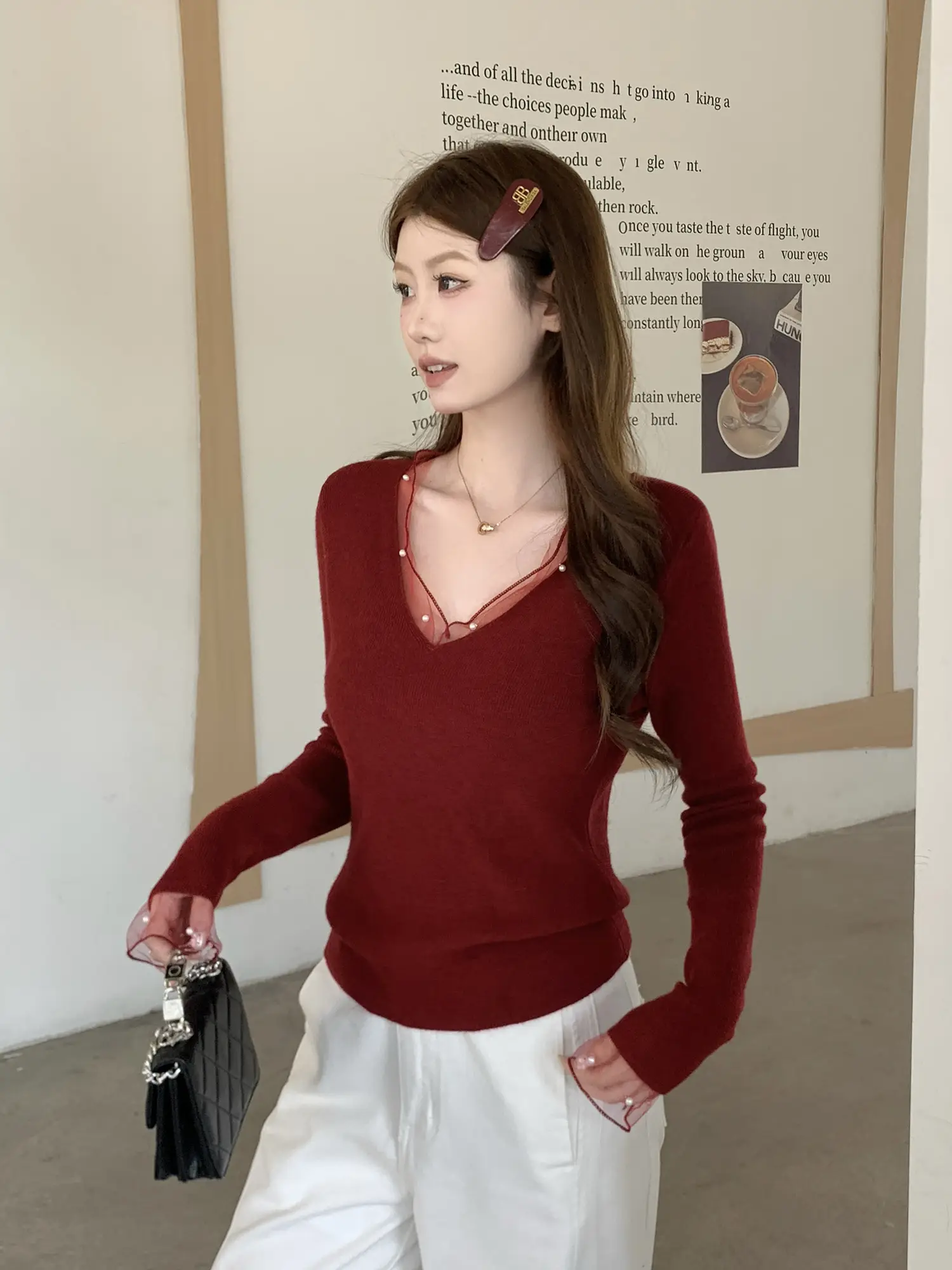 레이스 진주 V넥 니트 상세 이미지 37