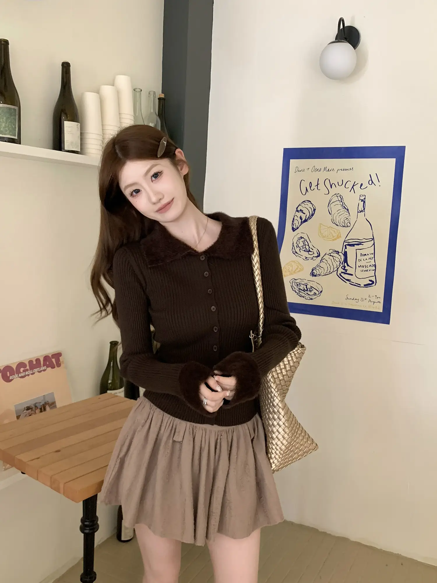 디자인감 매치 슬림핏 폴드 칼라 니트 가디건 상세 이미지 5