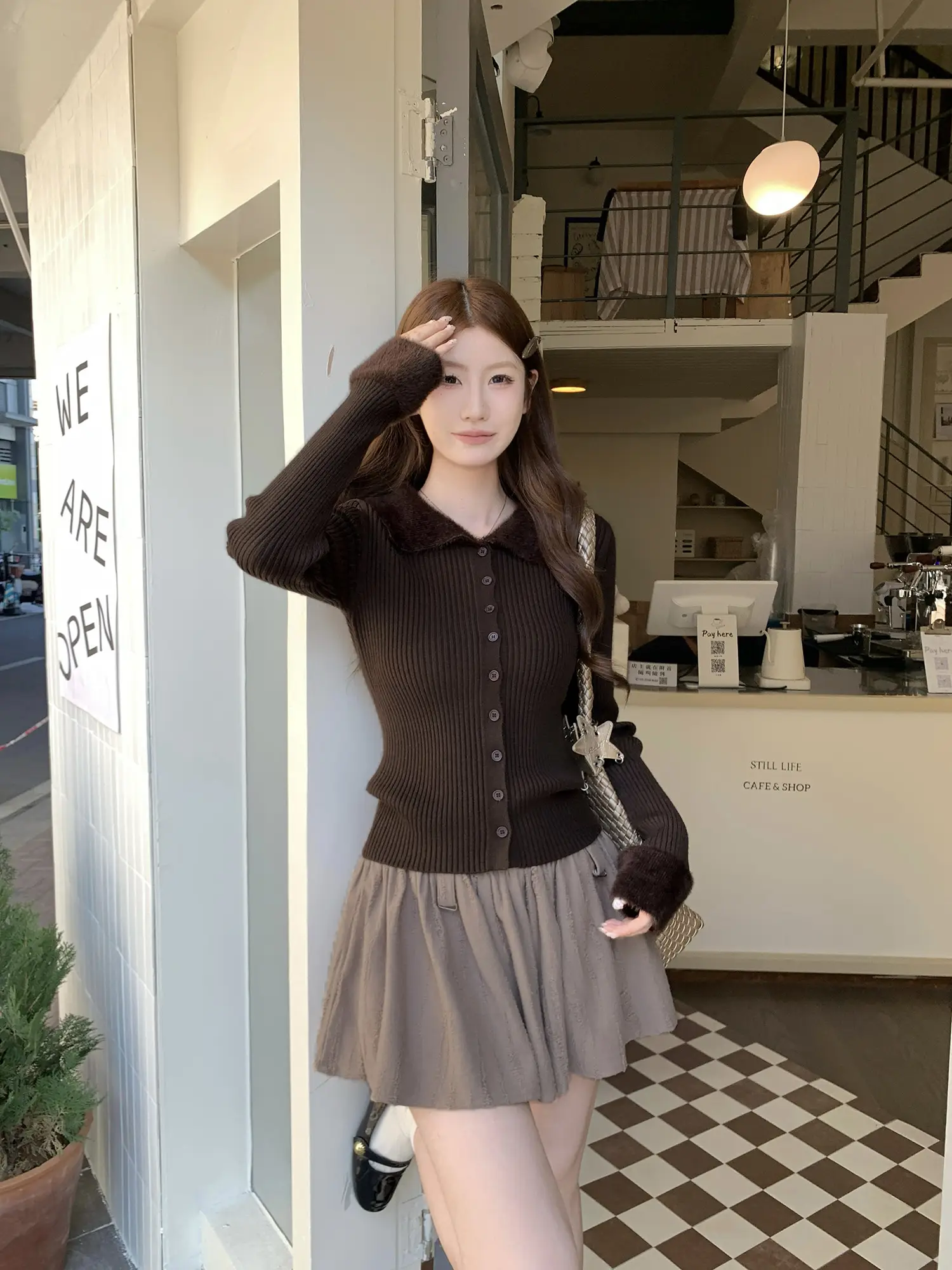 디자인감 매치 슬림핏 폴드 칼라 니트 가디건 상세 이미지 8