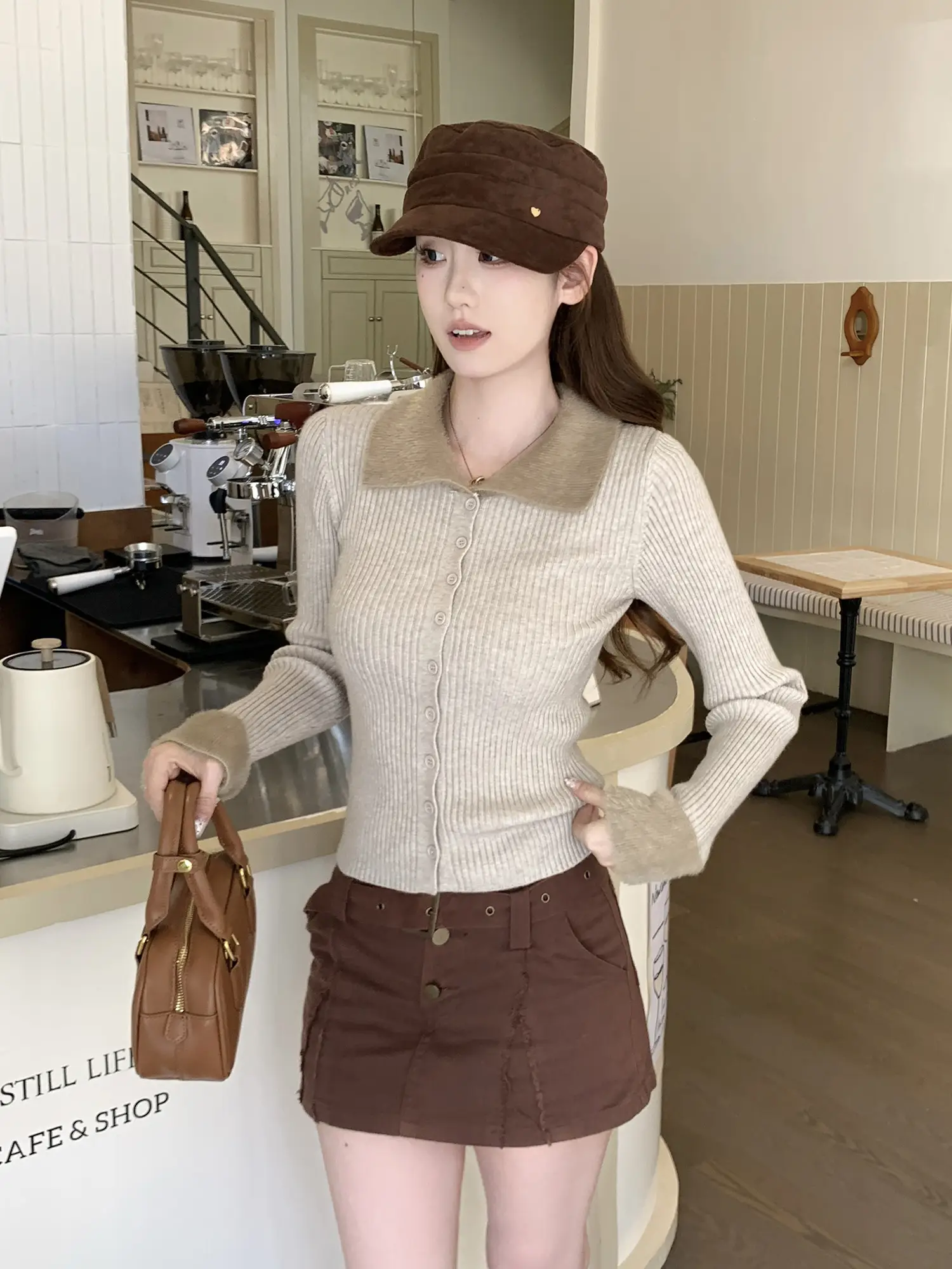 디자인감 매치 슬림핏 폴드 칼라 니트 가디건 상세 이미지 14