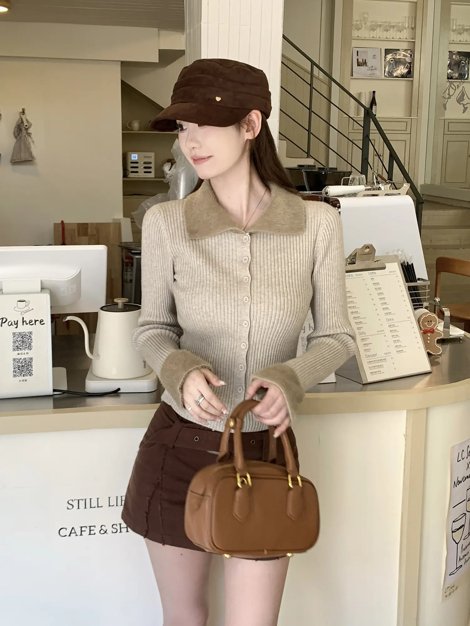 디자인감 매치 슬림핏 폴드 칼라 니트 가디건 상세 이미지 15