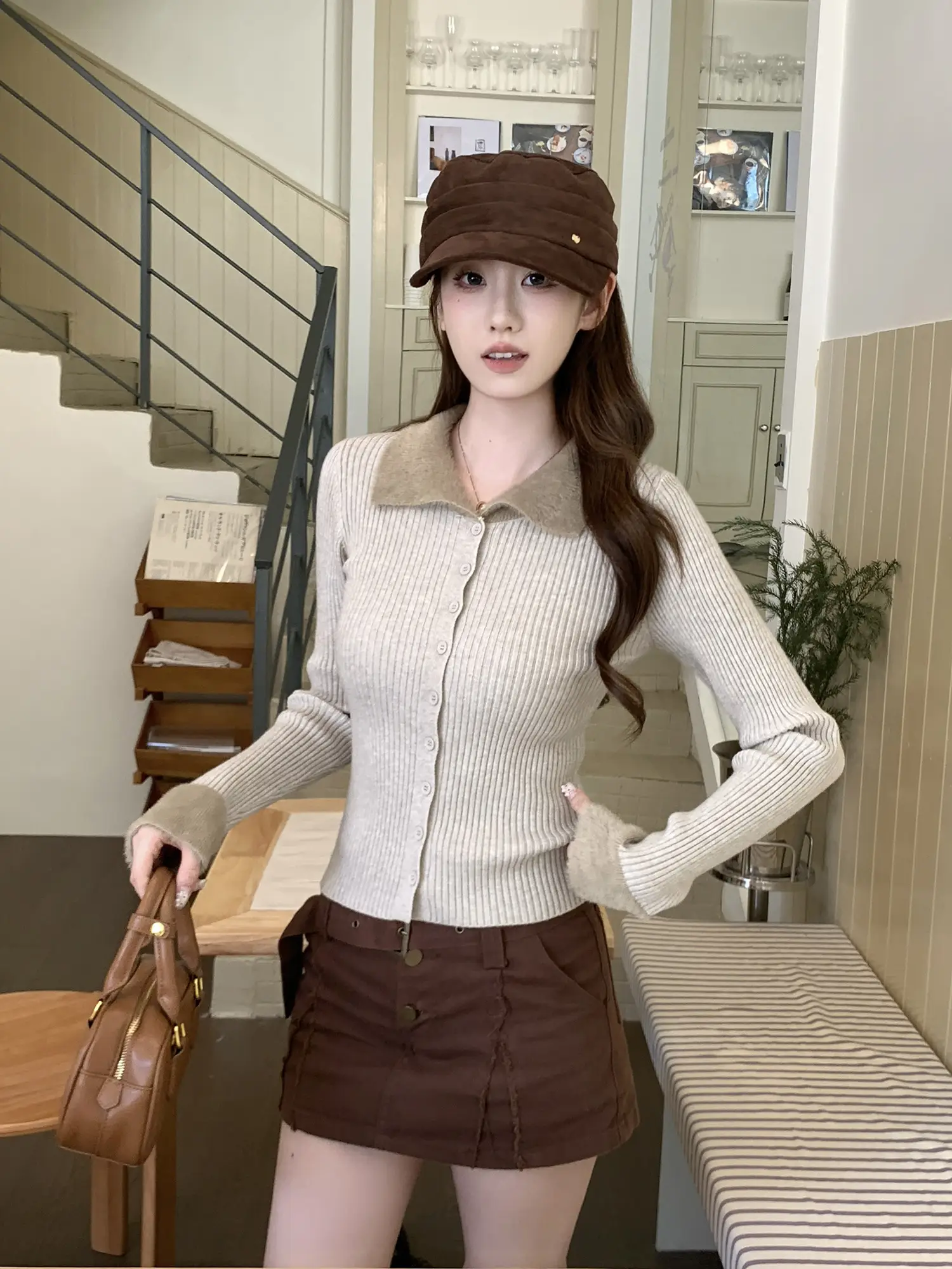 디자인감 매치 슬림핏 폴드 칼라 니트 가디건 상세 이미지 19