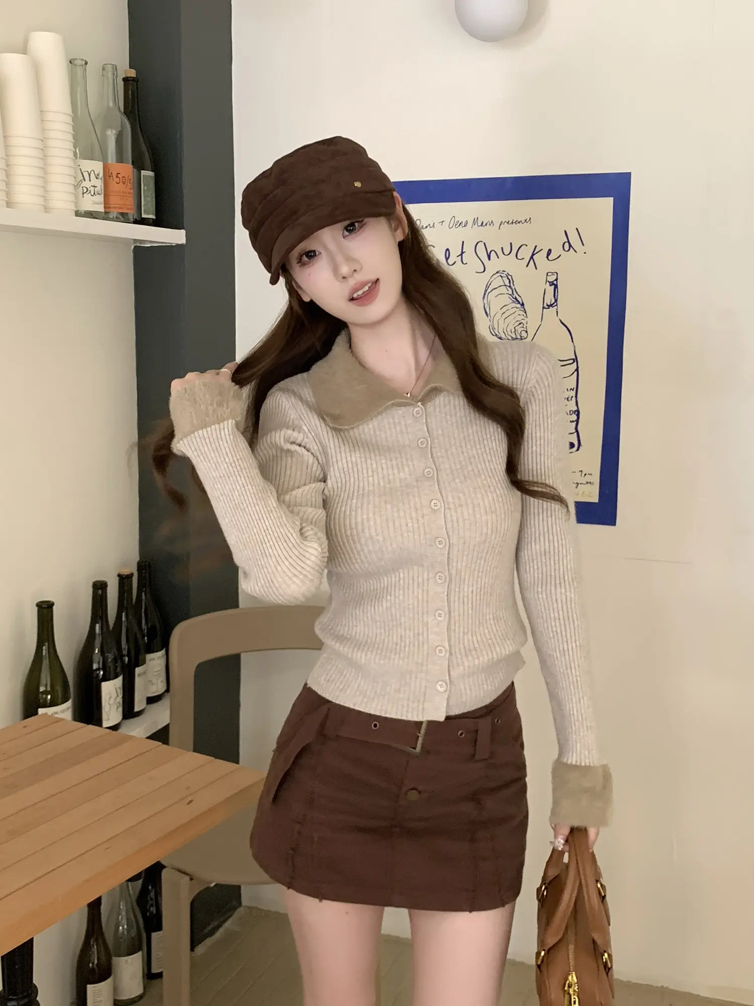 디자인감 매치 슬림핏 폴드 칼라 니트 가디건 상세 이미지 20