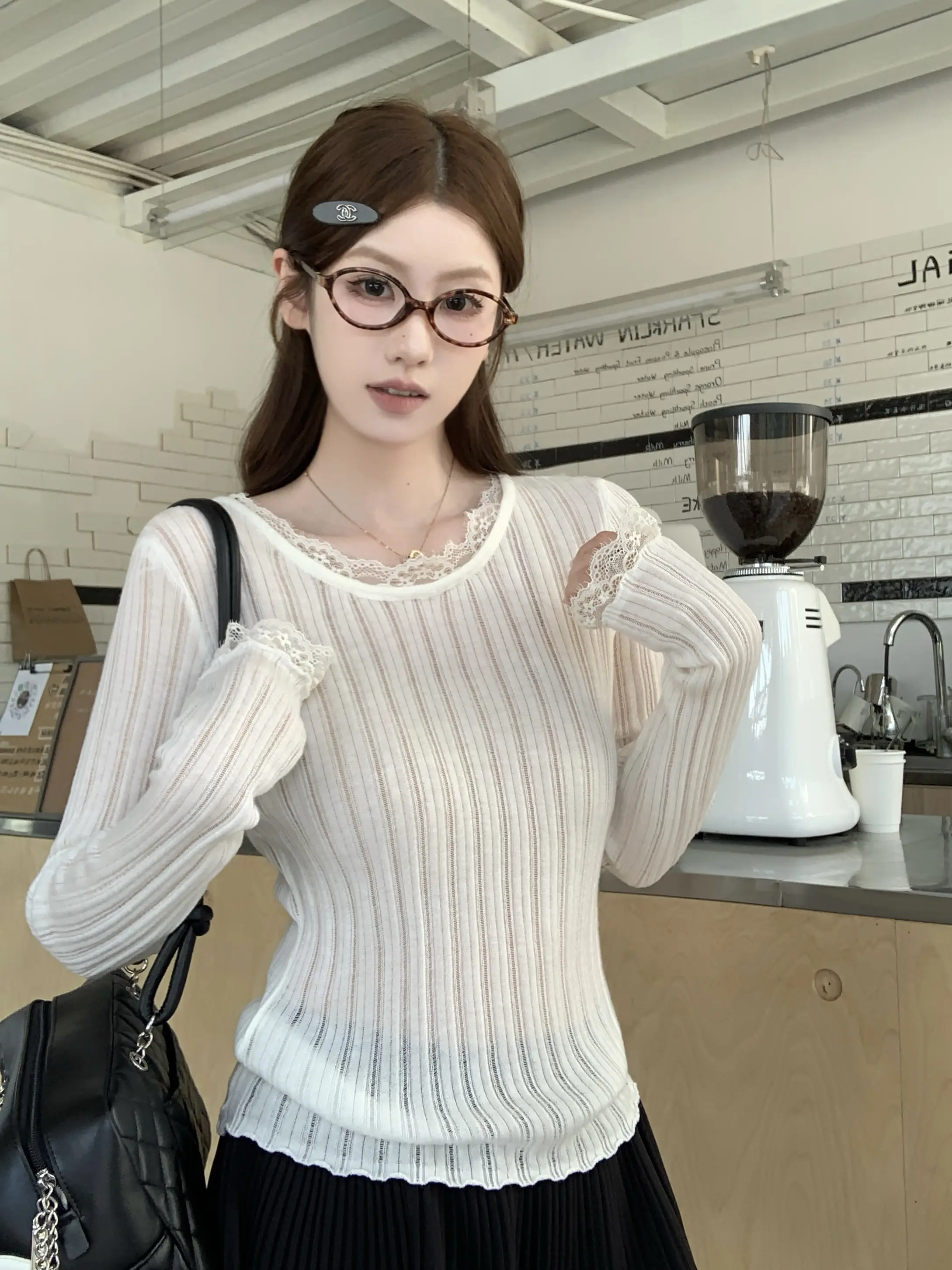 레이스 디테일 긴소매 니트 상세 이미지 7