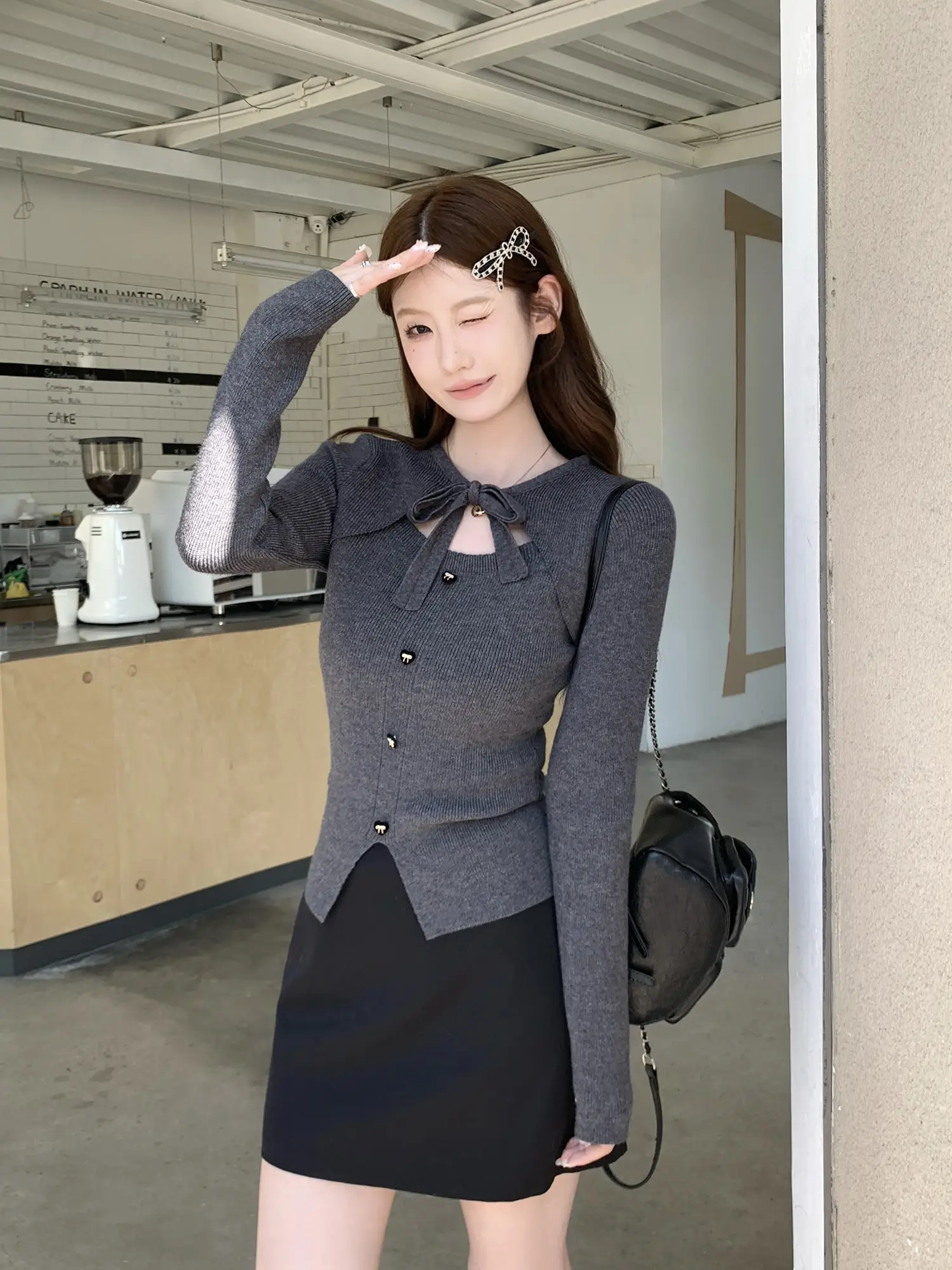 샤넬풍 리본 니트 탑 상세 이미지 8