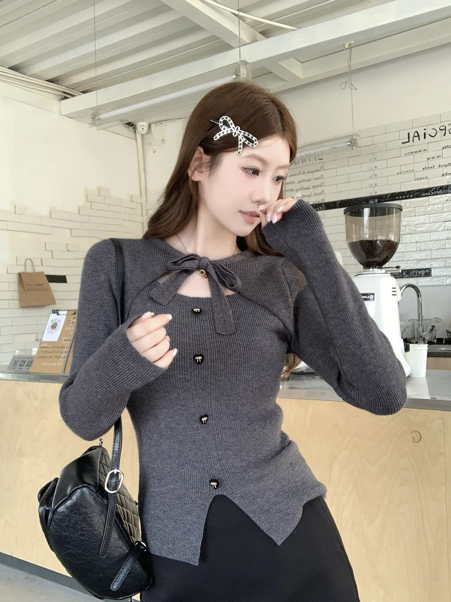 샤넬풍 리본 니트 탑 상세 이미지 9