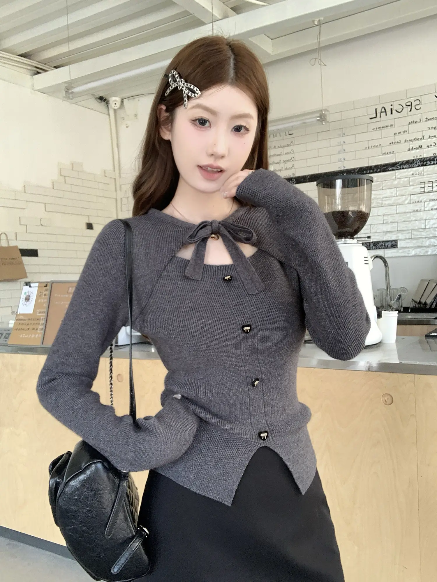 샤넬풍 리본 니트 탑 상세 이미지 10