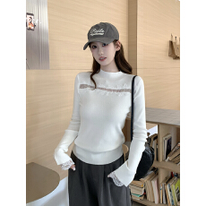 批发实拍~秋冬韩系蕾丝拼接半高领<b class='q'>镂空</b>针织打底<b class='q'>衫</b>女