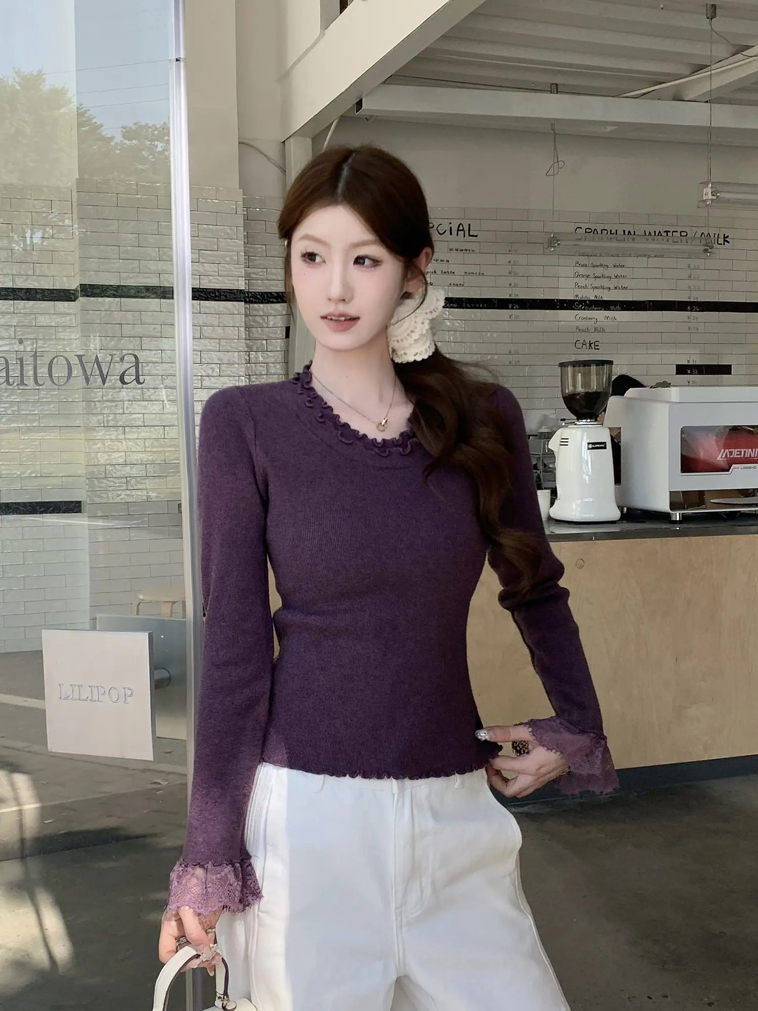 러플 소매 니트 여성용 상세 이미지 4