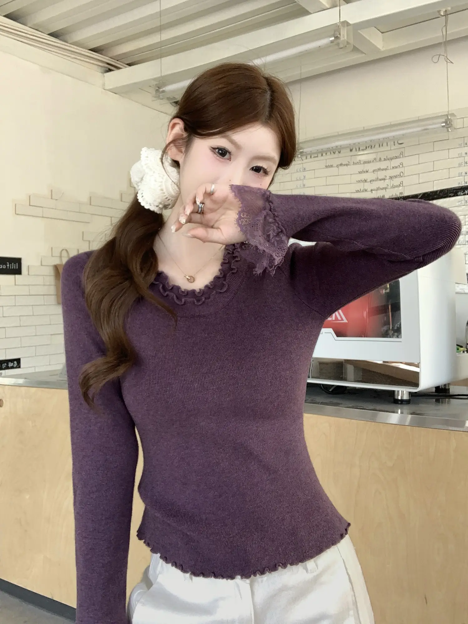 러플 소매 니트 여성용 상세 이미지 6