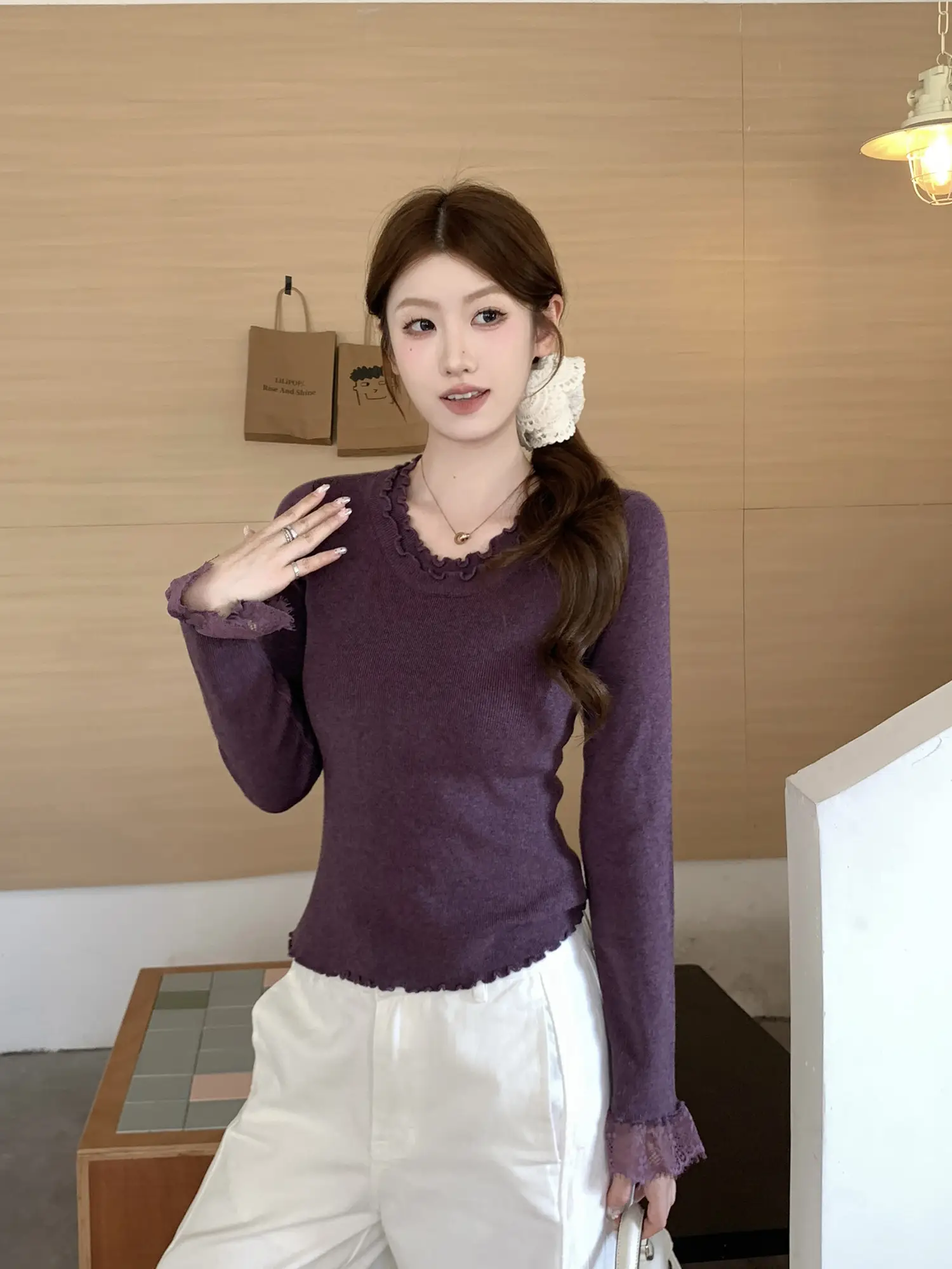 러플 소매 니트 여성용 상세 이미지 9