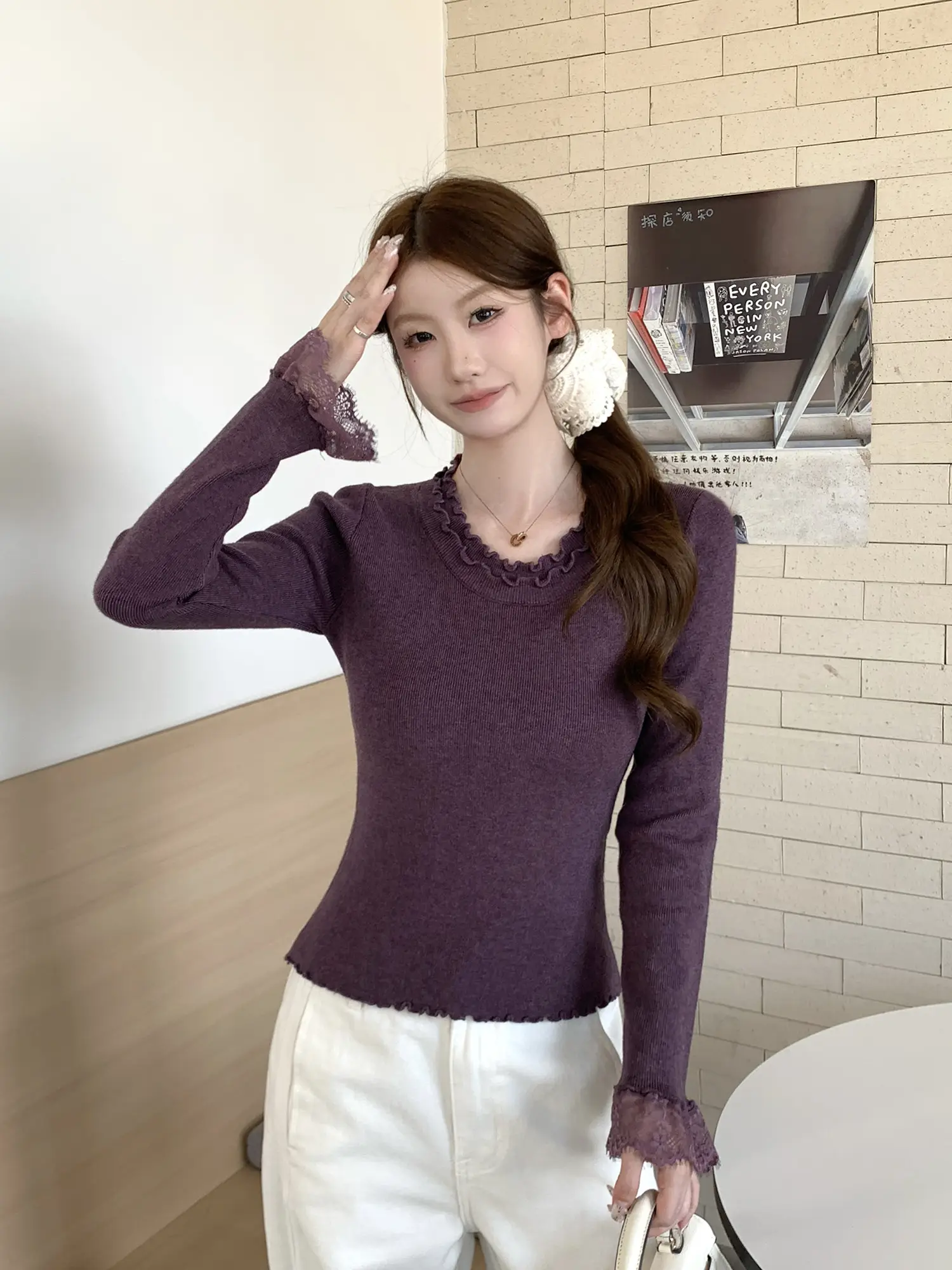 러플 소매 니트 여성용 상세 이미지 11