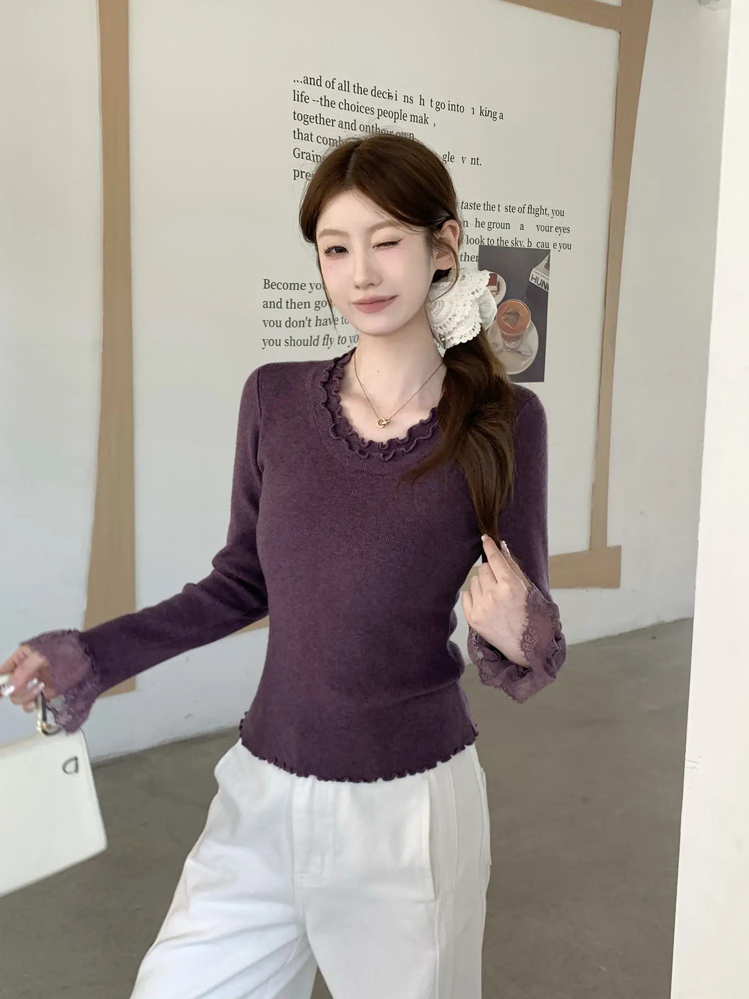 러플 소매 니트 여성용 상세 이미지 13