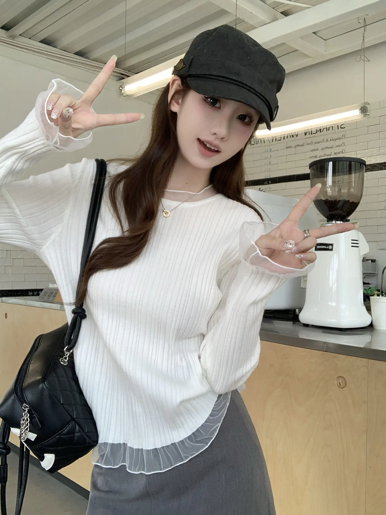 레이스 배색 긴소매 니트 상세 이미지 6