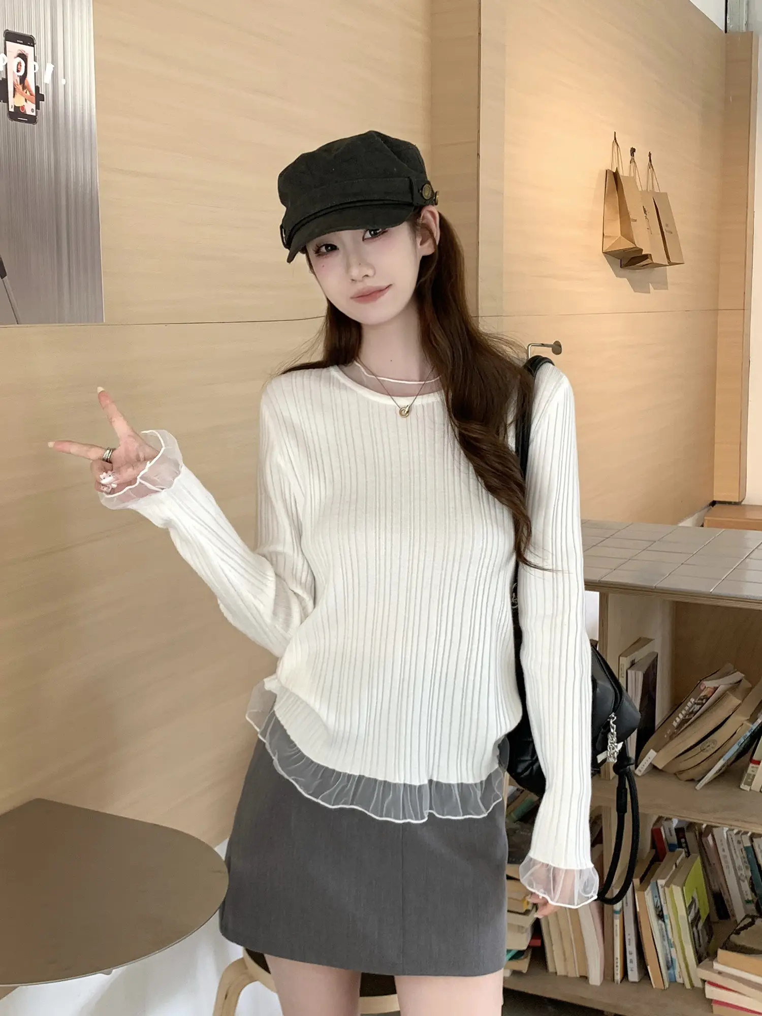 레이스 배색 긴소매 니트 상세 이미지 8