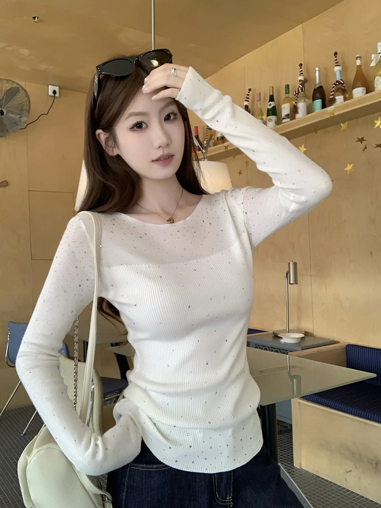 오프숄더 크리스털 니트 상세 이미지 2