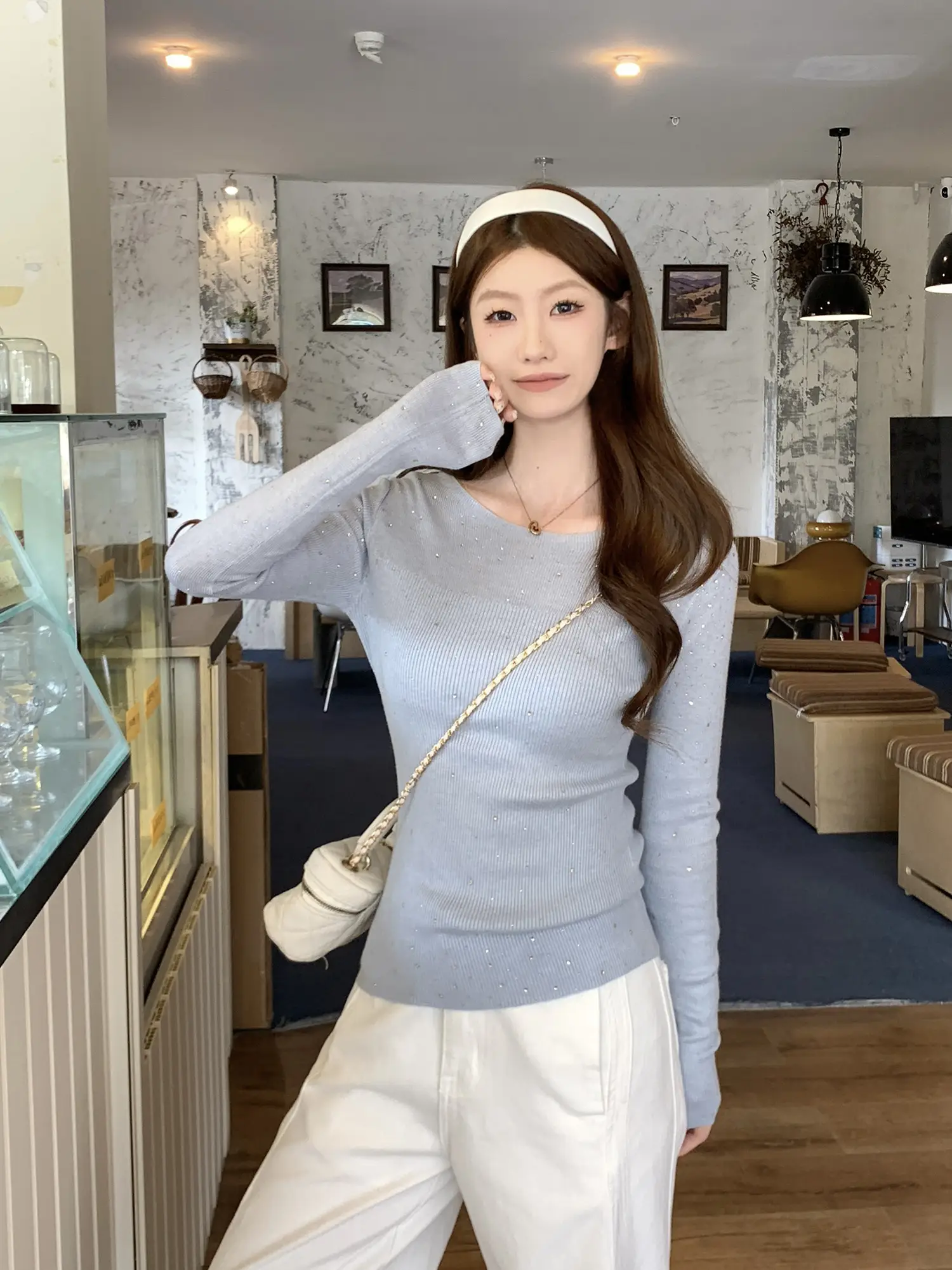 오프숄더 크리스털 니트 상세 이미지 48
